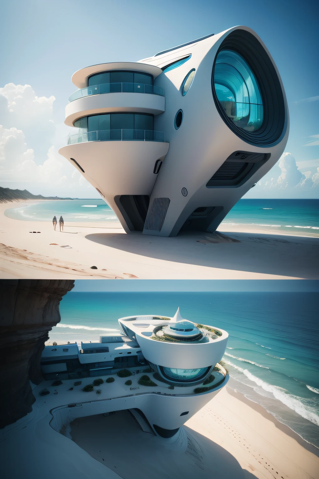 Futuristic house on the edge of the beach