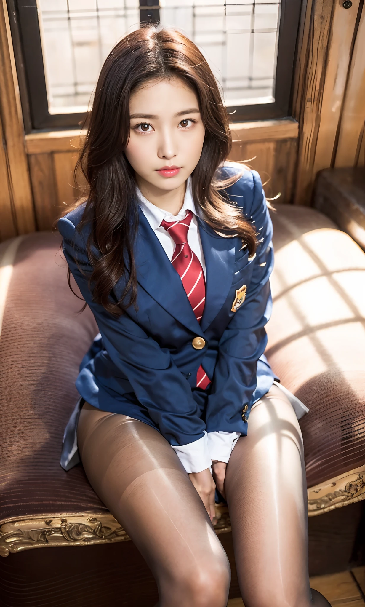 ulzzang-6500-v1.1, (Raw photo:1.2), (Photorealistic:1.4), Beautiful detailed girl, Very detailed eyes and face, Beautiful detailed eyes, Ridiculous, Incredibly ridiculous, Huge file size, Ultra detailed, High Definition, Very detailed, Best quality, Masterpiece, Kemomimi, ((Japan Girls' High School Uniform)), Illustration, Very detailed, CG, unification, 8k wallpaper, fantastic, fine details, masterpiece, best quality, highly detailed cg uniforms 8k wallpaper, light on face, movie lighting, old girl, (without panties)), ((dynamic pose))), (camel toe), (half), (pantyhose), (sitting legs bending knees)) (sitting with crotch visible) (sitting showing the inside of the crotch looking at the camera), 18 Prohibition, Eros, Open Legs