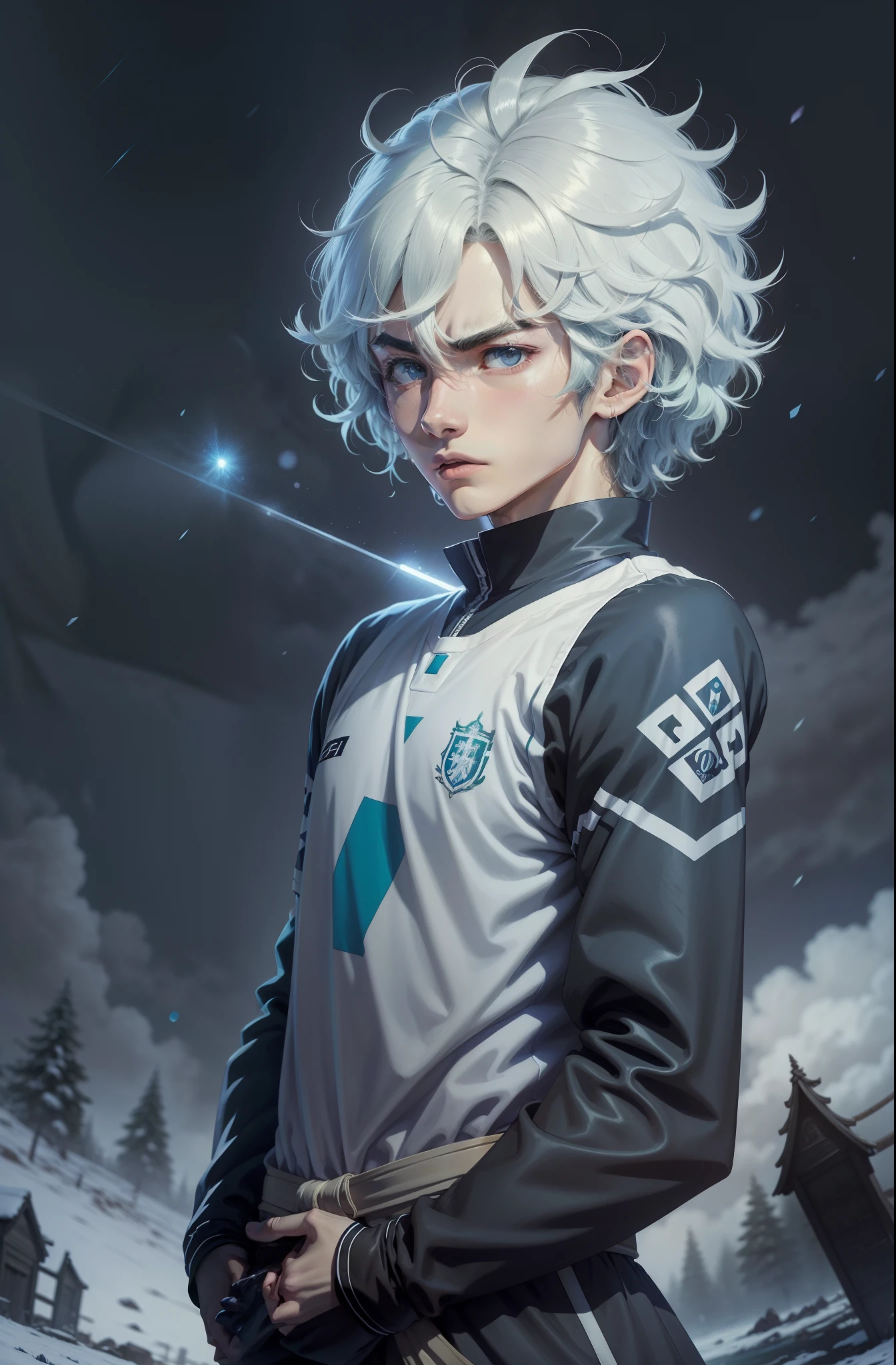 de anime com cabelo azul jogador de futebol e um uniforme ,Estilo anime 2D, Kentaro Miura estilo de arte, kentaro miura manga art style, 2 0 2 2 estilo anime, Estilo Anime 2022, anime moe artstyle, Demon Slayer rui fanart, Nagito Komaeda, Estilo anime 4K, personagem estilo anime