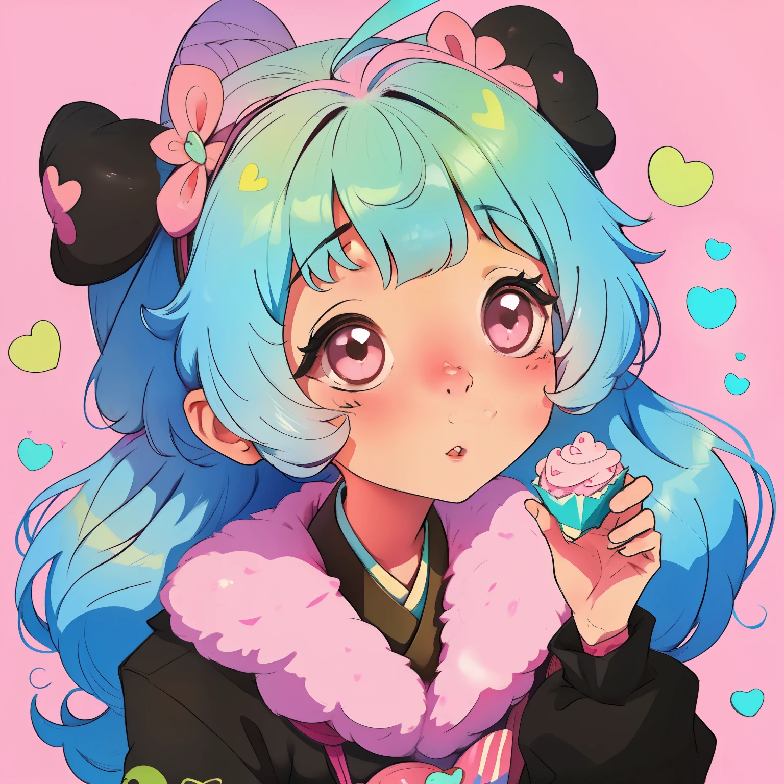 kawai bonito, meninana, pastels colors, Details of sweets and hearts, arte fofa