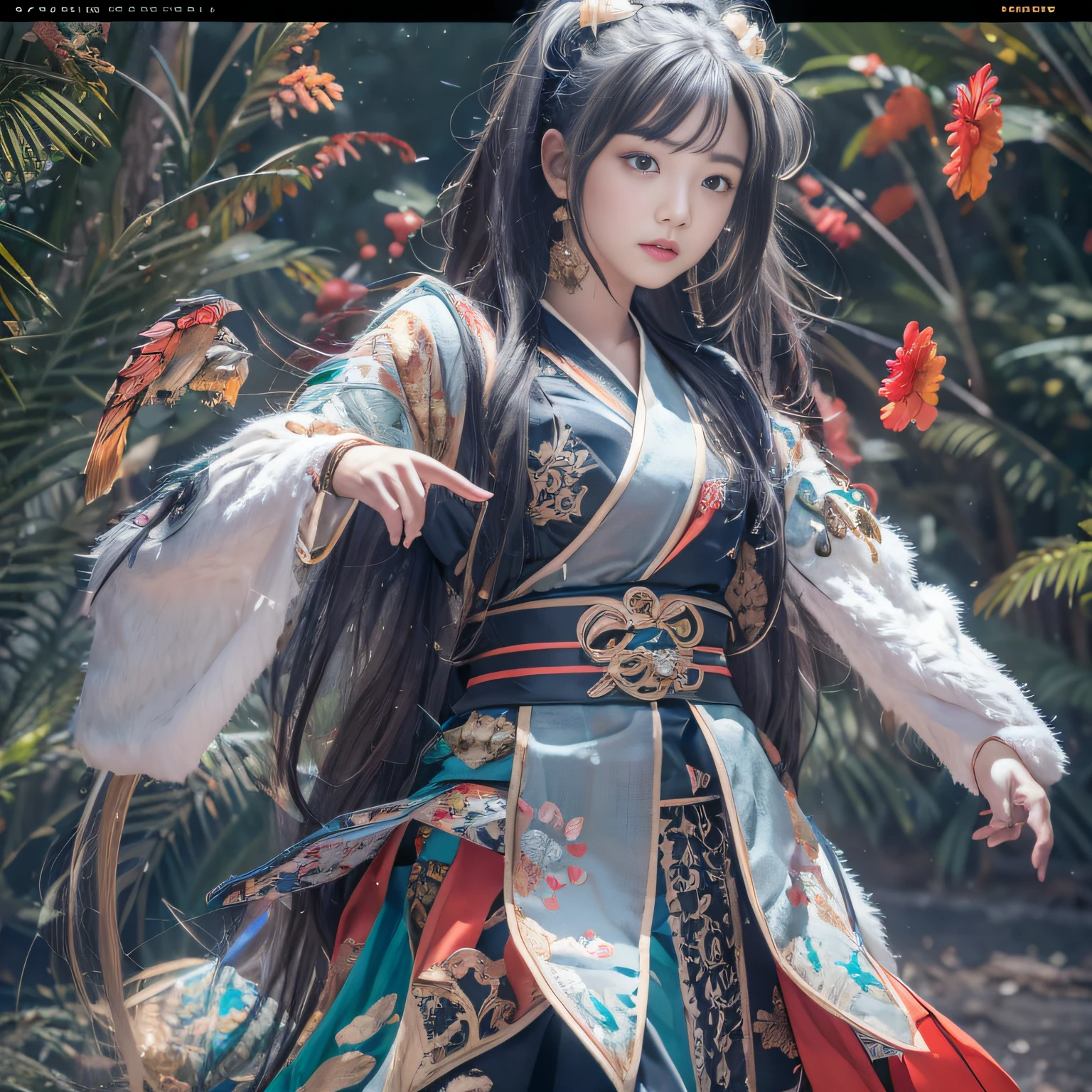 32K（tmasterpiece，k hd，hyper HD，16k）Flowing short hair，Backroom pool，zydink， a color，  Asian people （Female Student）， （Silk scarf）， Combat posture， looking at viewert， long whitr hair， Floating hair， Hanfu， Chinese clothes， longer sleeves， （abstract ink splash：1.2）， white backgrounid，Kirin Beast Protector （realisticlying：1.4），，Snowflakes fluttering，The background is pure， A high resolution， the detail， RAW photogr， Sharp Re， Nikon D850 Film Stock Photo by Jefferies Lee 4 Kodak Portra 400 Camera F1.6 shots, Rich colors, ultra-realistic vivid textures, Dramatic lighting, Unreal Engine Art Station Trend, cinestir 800，