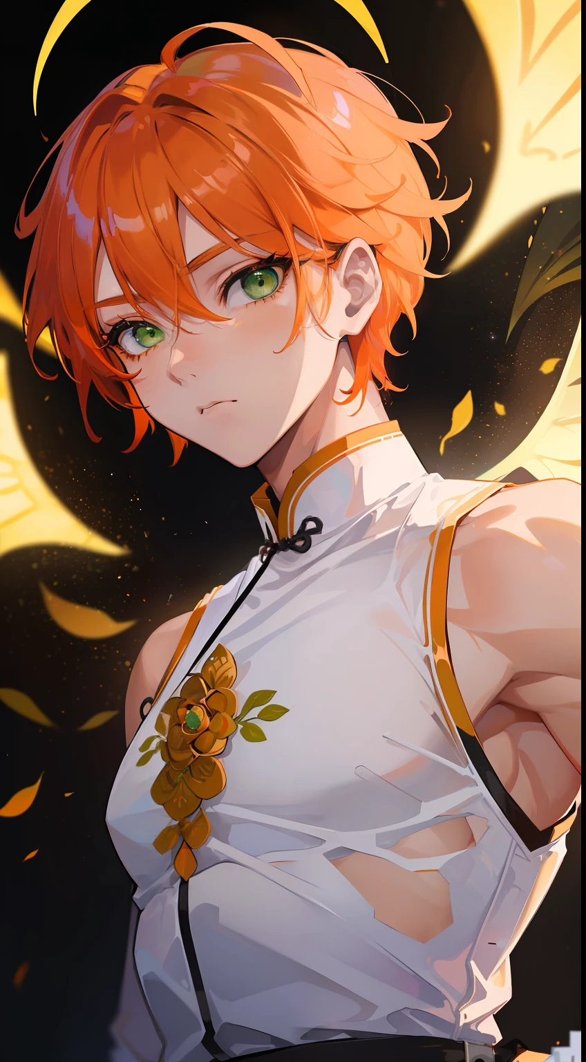 (((Guy))), (((man))), (((Man's))),(((masutepiece))), (((Beautiful lighting))),(((muscular))),(((man))),(((40 years),(((Green eyes))),(((Orange hair))), Male face,male eyebrows, Male Eyes, Eyelashes, Medium Hair,Beautiful face, v shaped_eyebrow,White skin,Transparent wings,Chinese_Clothes,(((Black clothes,)))garters_lanyard, See-through,The light of the Buddha shines, holy,