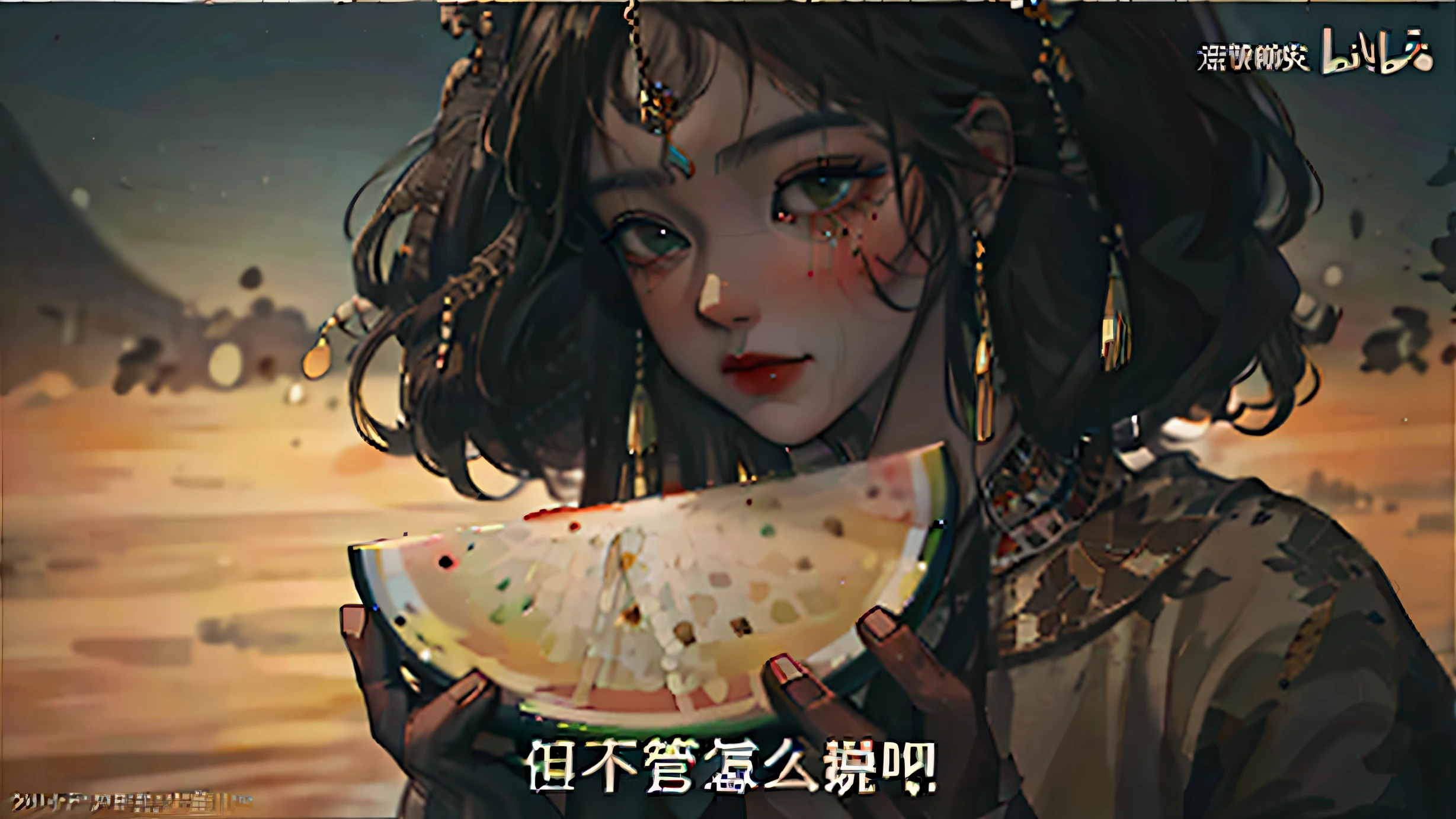 Close-up of a woman holding a slice of watermelon, Guviz-style artwork, trending on cgstation, Guviz, guweiz masterpiece, inspired by Wu Shixian, By Li Song, author:Qu Leilei, Ruan Jia and Artgerm, Chiba Yuda
