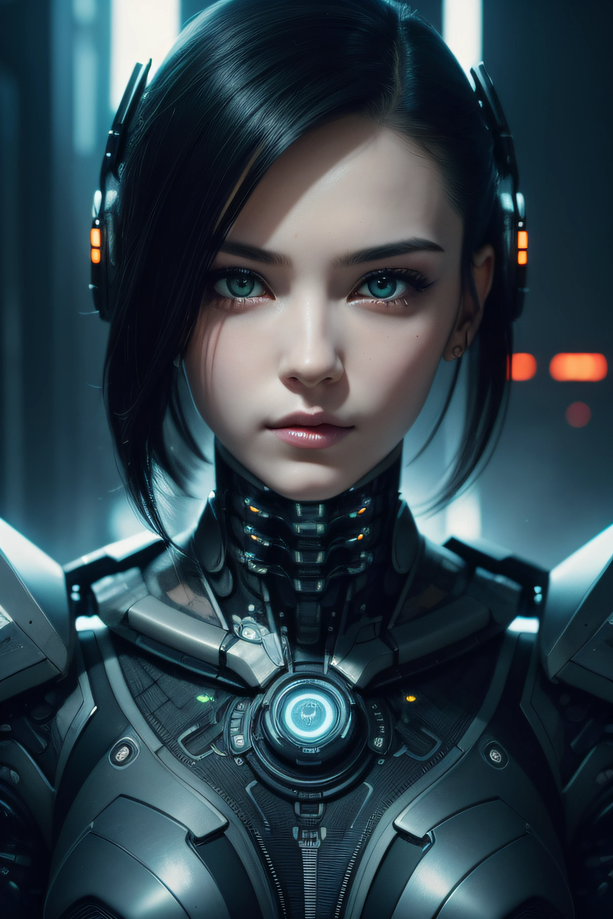 Centered portrait of an ultra detailed Mechanical Cyberpunk Female Android, looking into the camera, intricate, elegant, super highly detailed, smooth, sharp focus, no blur, no dof, extreme illustration, Unreal