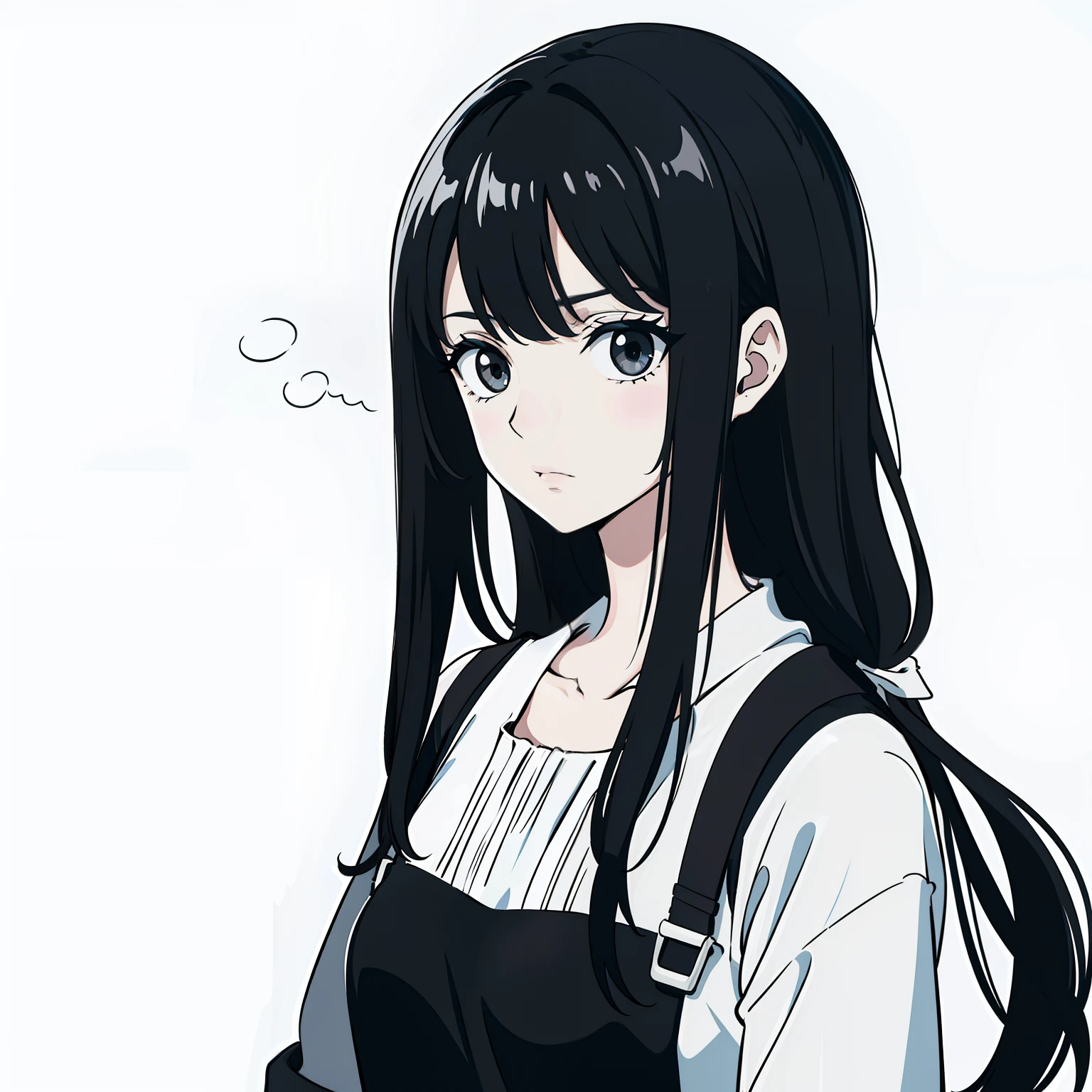 Nonchalant expression, black and white, disheveled fringe, medium messy hair, alluring look, black and white,Black and white painting,White background,Side Face,Horsetail