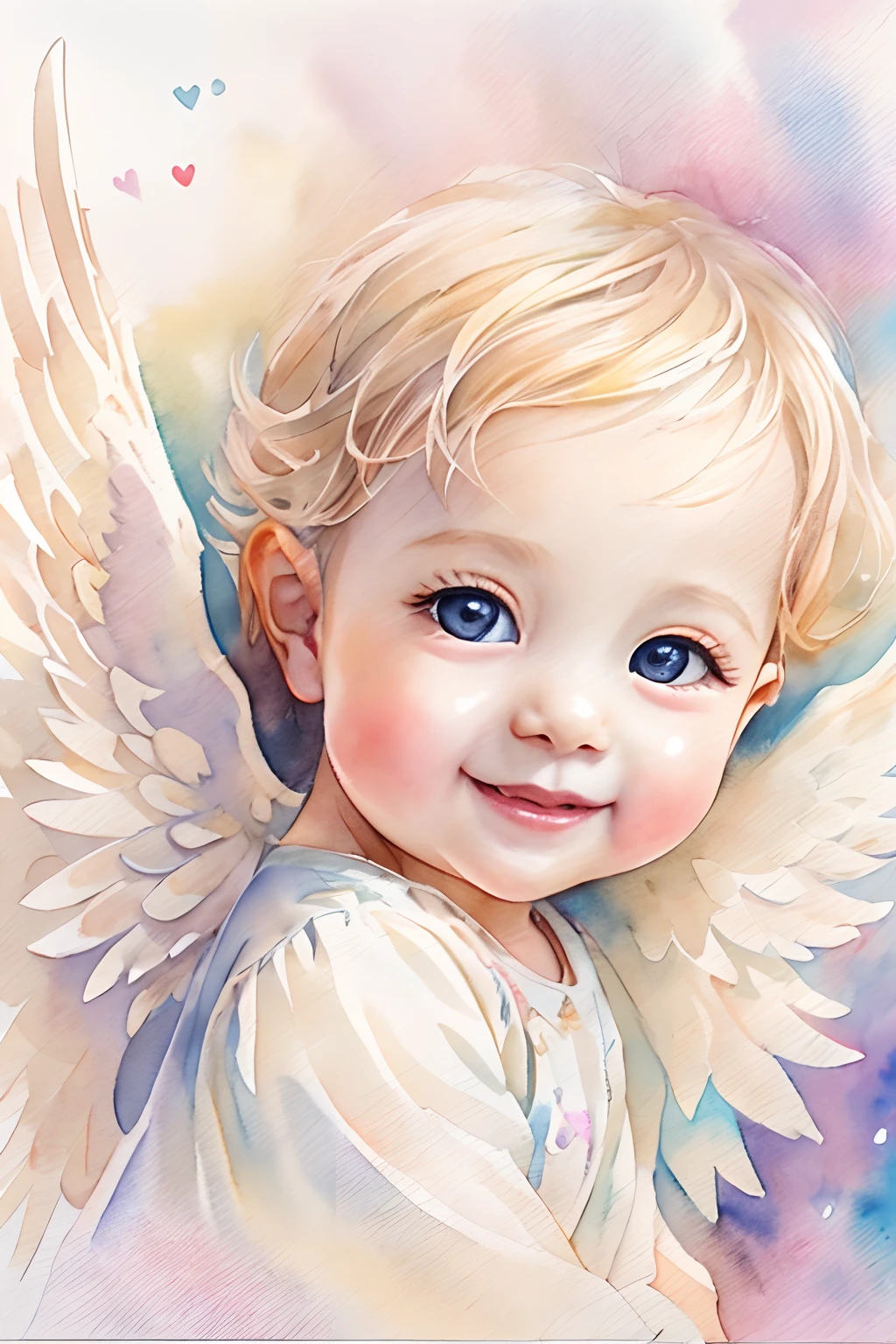 Blessings of Angels､Bright background、heart mark、tenderness､A smile、Gentle､ Angel、watercolor paiting