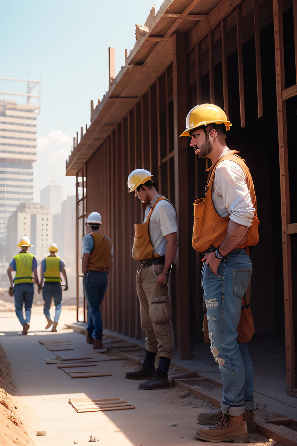 Four men working at a construction site