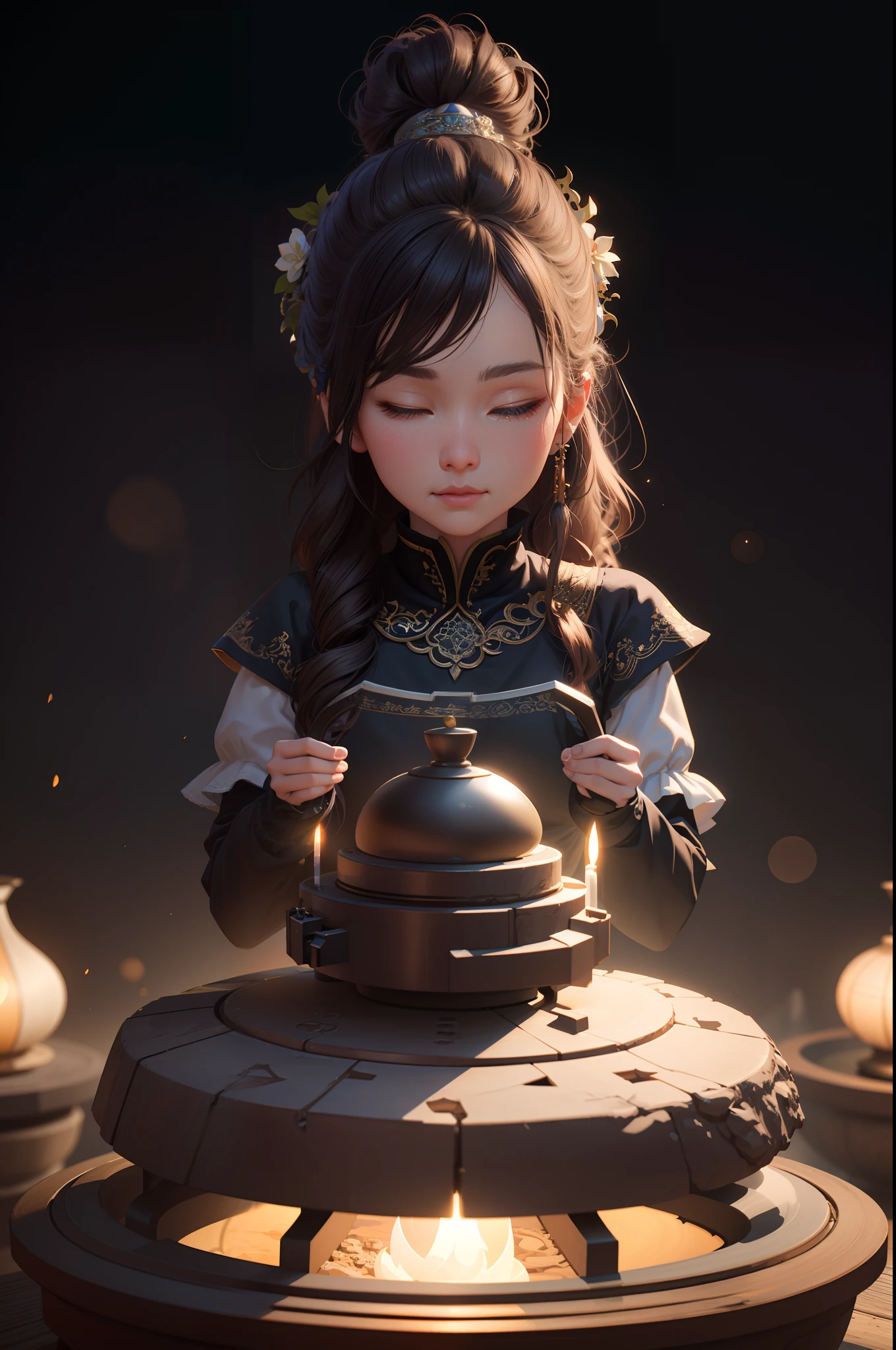 There was a girl holding a teapot in her hand, Guviz-style artwork, chengwei pan on artstation, (rendering by octane) Fantasy style, ross tran and wlop, lovely digital painting, 3 D rendering character art 8 K, wlop and ross thran, fantasy style 8 k octane render, Ross Tran 8 K