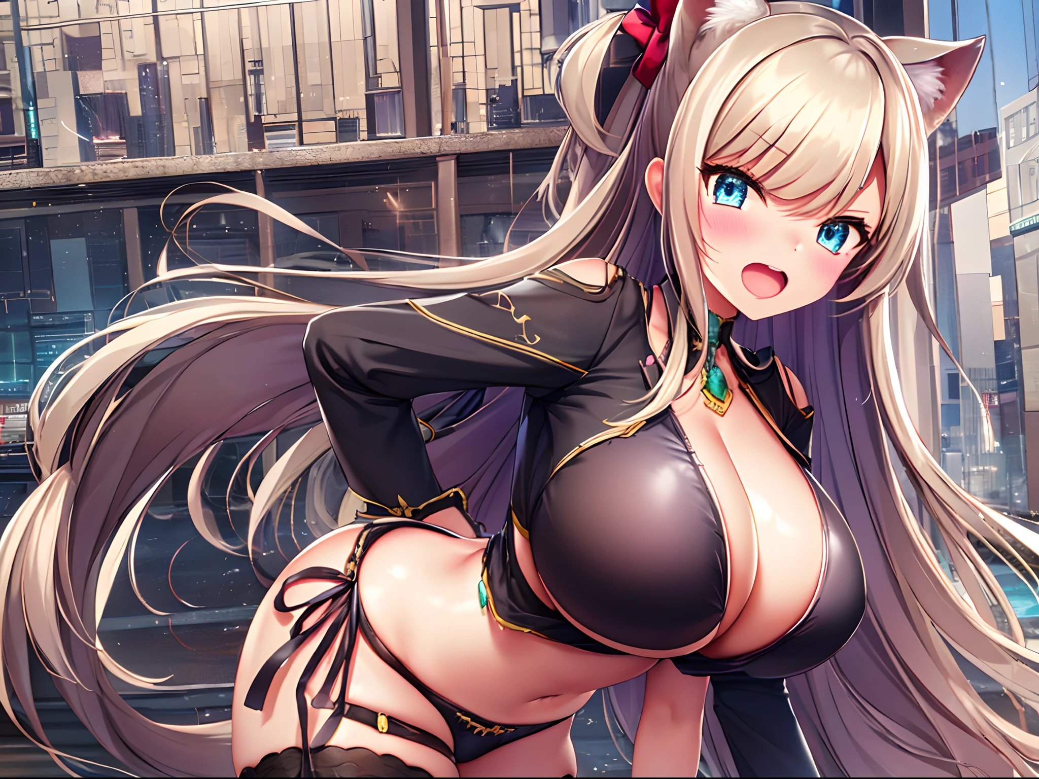 (1girl: 2.0), (illustrations: 1.3), (best quality: 1.3), (official concept art: 1.2), (outline: 1.2), (dynamic pose and angle: 1.6), (looking at viewer: 1.4), (4k wallpaper: 1.2), (limited tone: 1.8), (cinematic light: 1.2), (CG: 1.1), (intricate details: 1.2), (flat color: 1.7), animal ears,animal tail,bow,bikini,denim short shorts,ornaments,huge boobs and fat ass,blush，open mouth, (beautiful detailed eyes: 1.5)