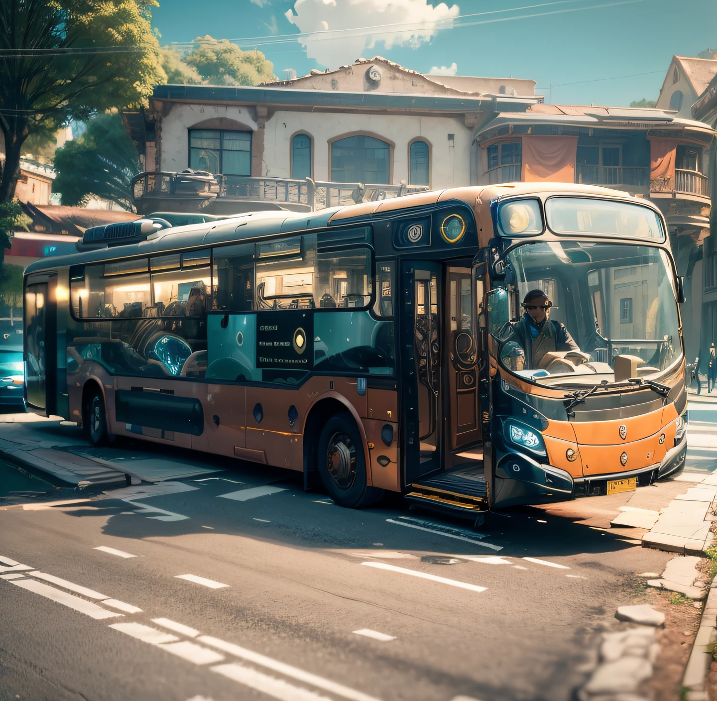 futuristic bus, brancos de fundo, Corpo Steampunk, detalhes intrincados, Magnificent, cinemactic, high resolution, 4k,