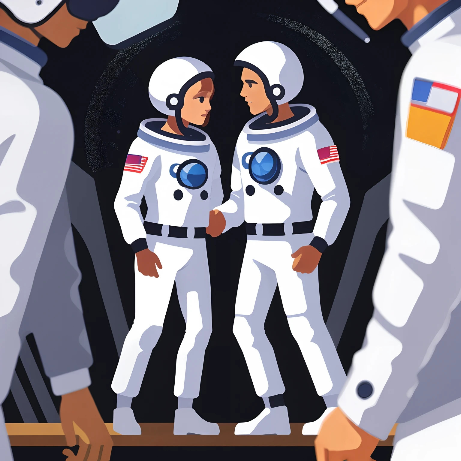 Astronauts shake hands with aliens