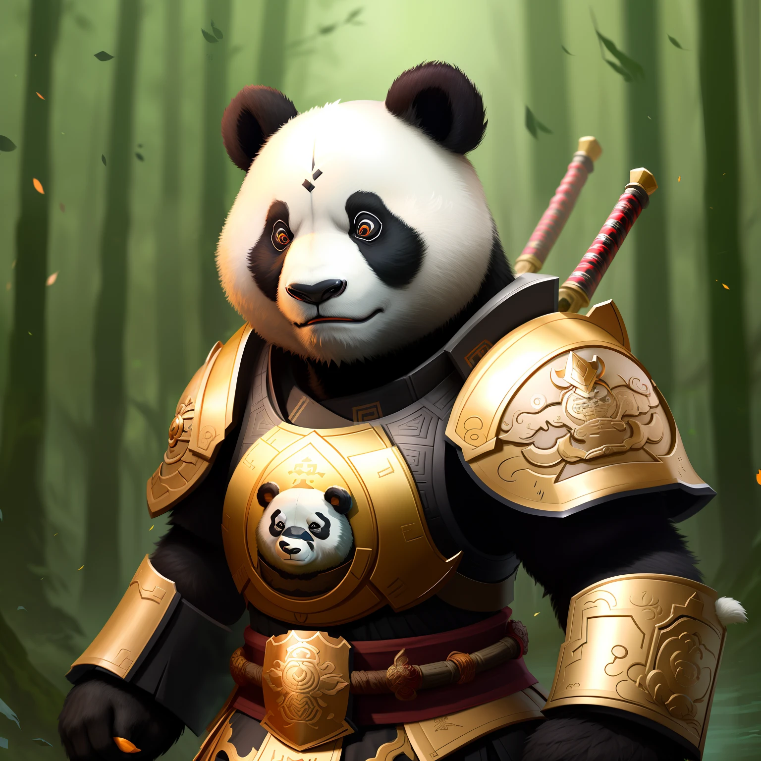 Panda bear wearing armor,Wearing a sword and helmet, wojtek fus, Panda, Kung Fu Panda, anthropomorphic samurai bear, panda panda panda, Inspired by Hu Zaobin, inspired by Li Kan, inspired by Wu Li, feng zhu |, inspired by Wu Bin, inspired by Park Hua, Chinese Warrior, bian lian, inspired by Wu Zhen
