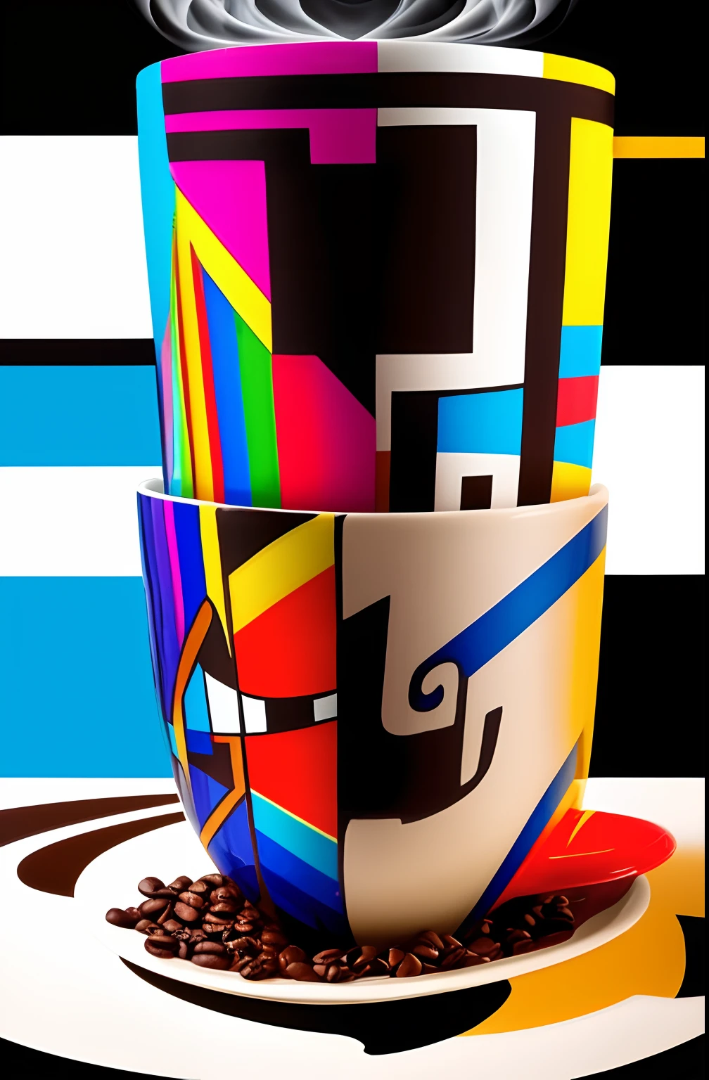 (CUP WITH COFFEE COMING OUT SMOKE WRITTEN WE COOFFE IN THE CUP ), Eduardo Kobra ,Romero Brito,The Filling Twins ,multidimensional geometric wall PORTRAIT, arte, Chibi,
Yang08k, lindo, Colouring,
Primary works, qualidade superior, melhor qualidade, Arte Oficial, Beautiful and Aesthetic, 512k
