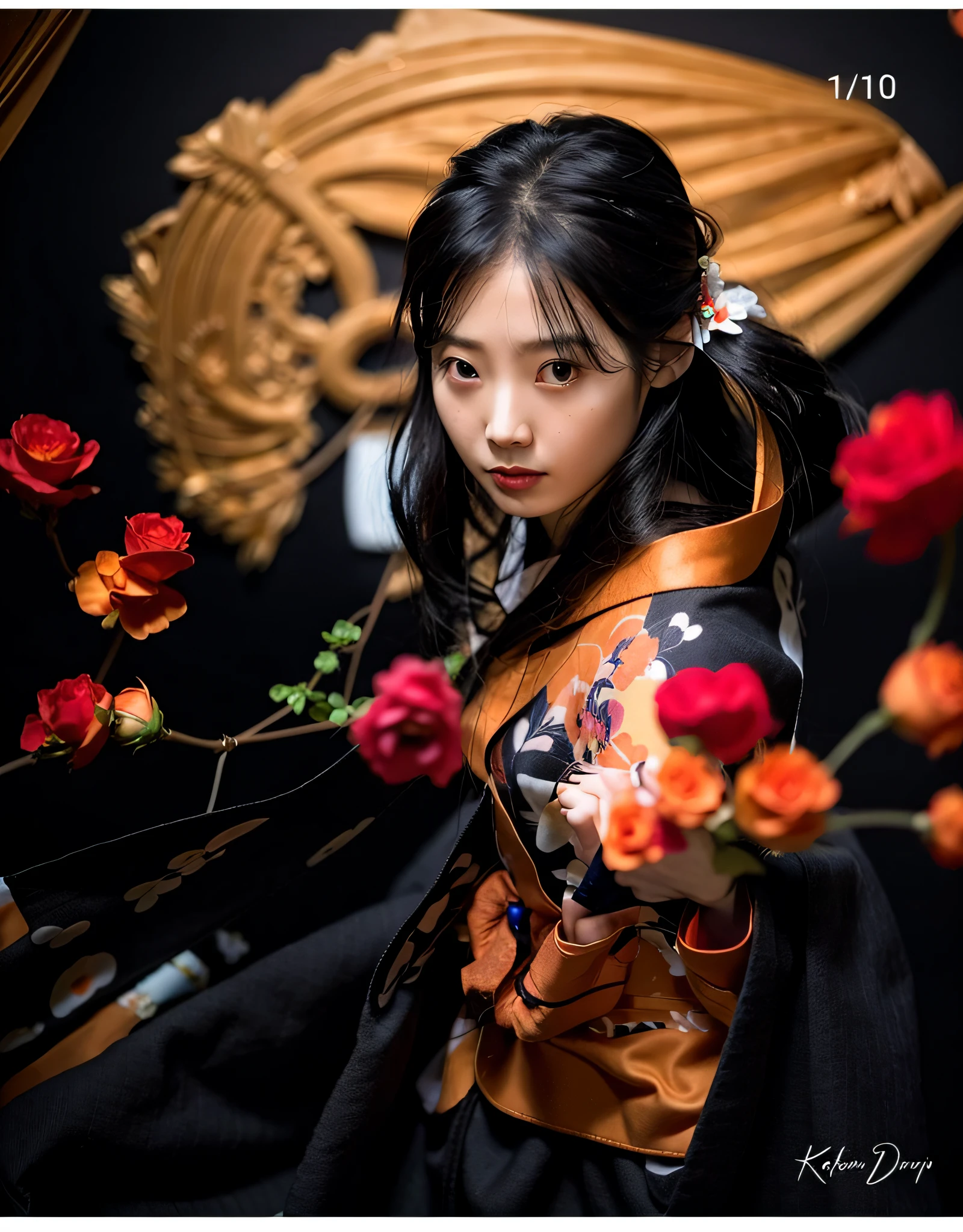 arafed woman in a kimono dress standing in front of a painting, palace , a girl in hanfu, in kimono, in a kimono, hanfu, chinese girl, by Zhang Han, inspired by Jin Nong, anime style mixed with fujifilm, wearing kimono, with acient chinese clothes, by Yu Zhiding, japanese kimono