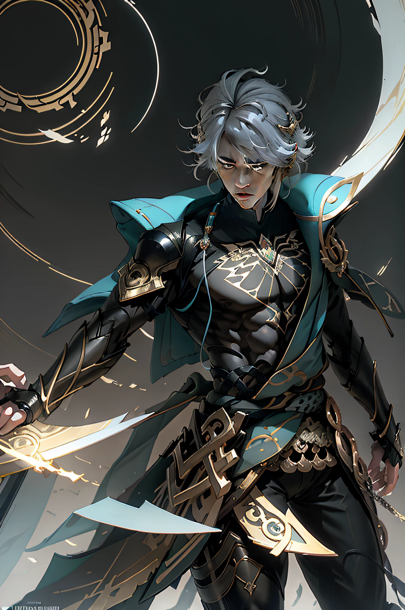 Anime characters with long white hair and sword on dark background, Keqing from Genshin Impact, zhongli from genshin impact, Genshin, Genshin impact's character, White-haired god, Genshin Impact, Genshin Impact style, shadowverse style, by Yang J, Ayaka Genshin impact, Onmyoji detailed art, Detailed fanart，Masterpiece，Recent quality，