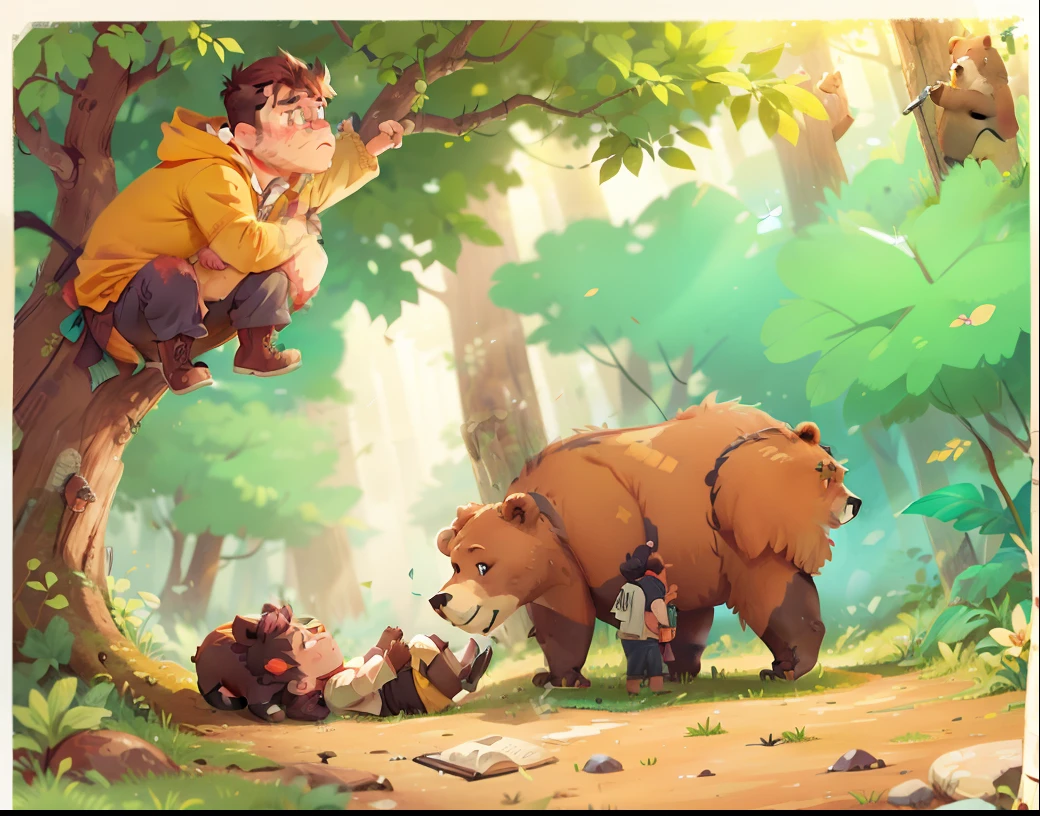 2 men and a bear in the forest