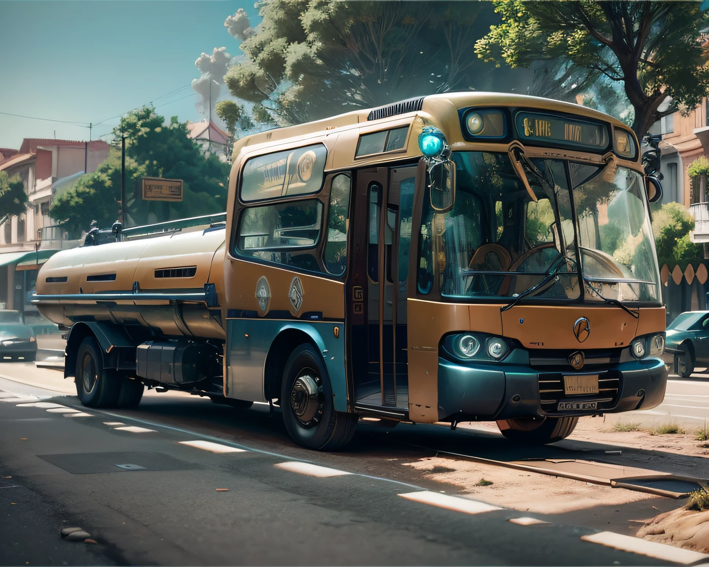 futuristic bus, brancos de fundo, Corpo Steampunk, detalhes intrincados, Magnificent, cinemactic, high resolution, 4k,