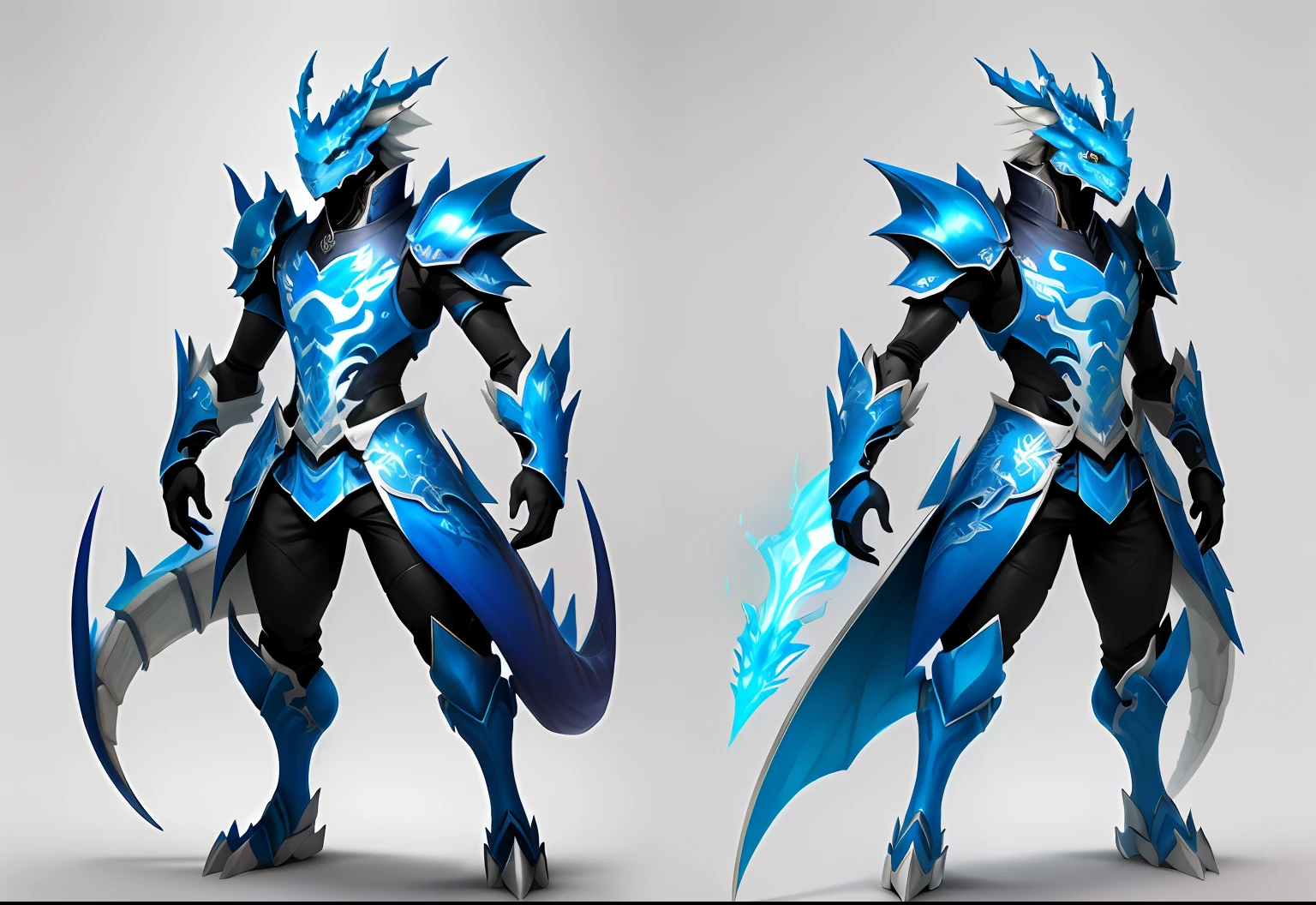 there is a drawing of a blue and white dragon on a white wall, chinese dragon concept art, airbrush concept art, dragon inspired blue armor, full body dragon concept, painted as a game concept art, airbrush render, stylized as a 3d render, anthro dragon art, fantasy creature concept art, stylized concept art