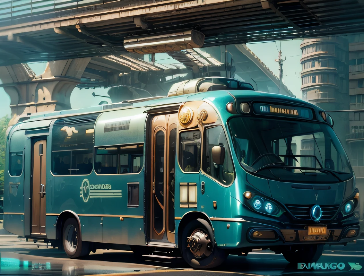 futuristic bus, brancos de fundo, Corpo Steampunk, detalhes intrincados, Magnificent, cinemactic, high resolution, 4k,