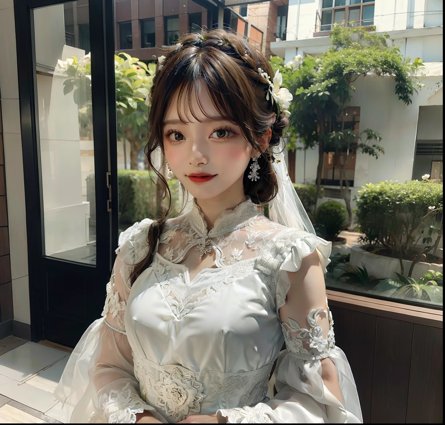 Daminha de honra, casamento, vestido branco, voile, flores