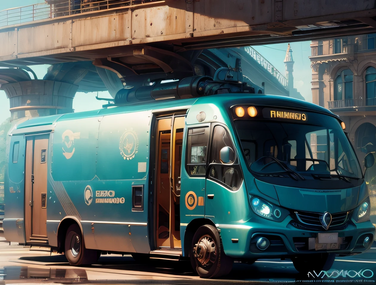 futuristic bus, brancos de fundo, Corpo Steampunk, detalhes intrincados, Magnificent, cinemactic, high resolution, 4k,
