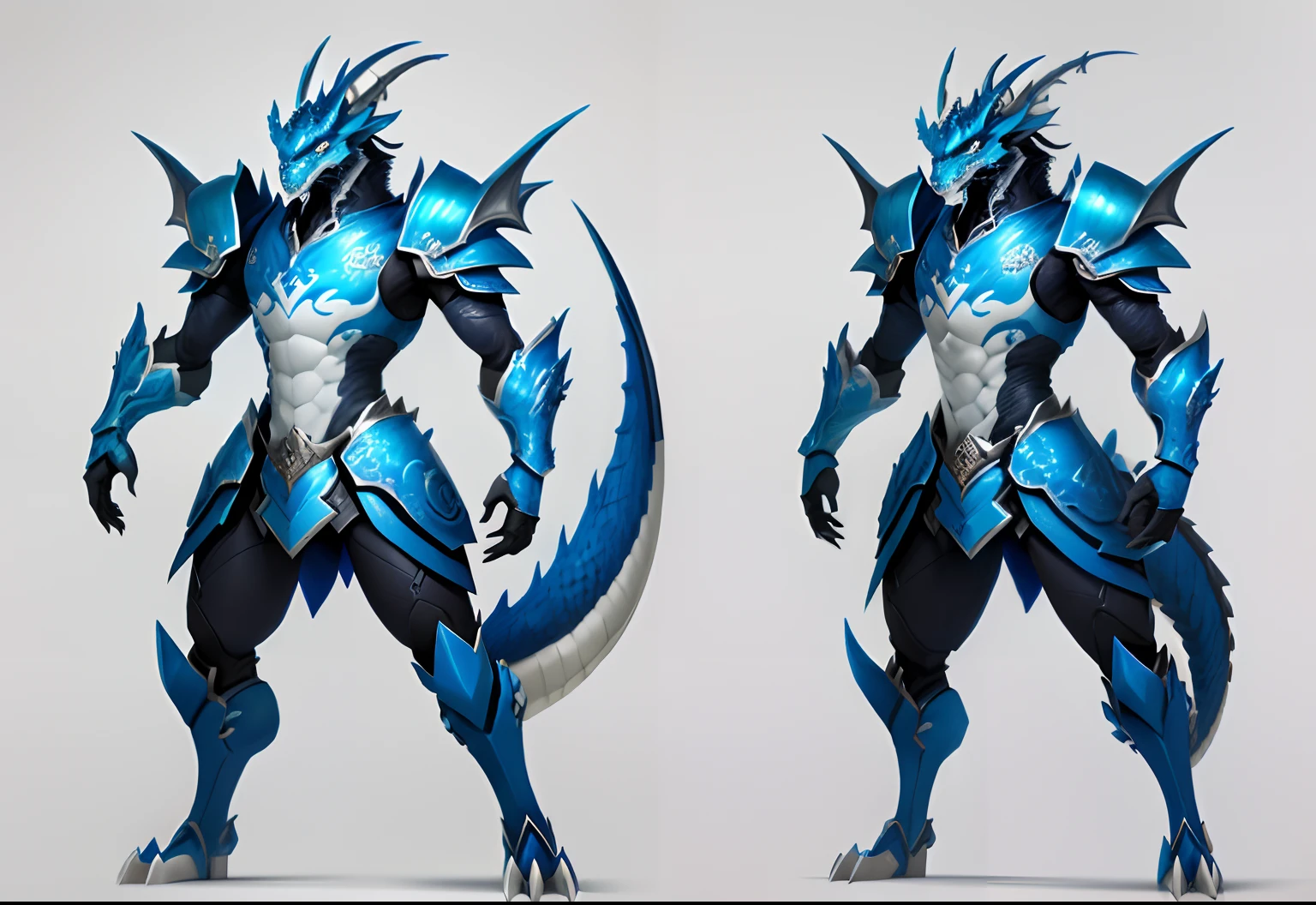 there is a drawing of a blue and white dragon on a white wall, chinese dragon concept art, airbrush concept art, dragon inspired blue armor, full body dragon concept, painted as a game concept art, airbrush render, stylized as a 3d render, anthro dragon art, fantasy creature concept art, stylized concept art