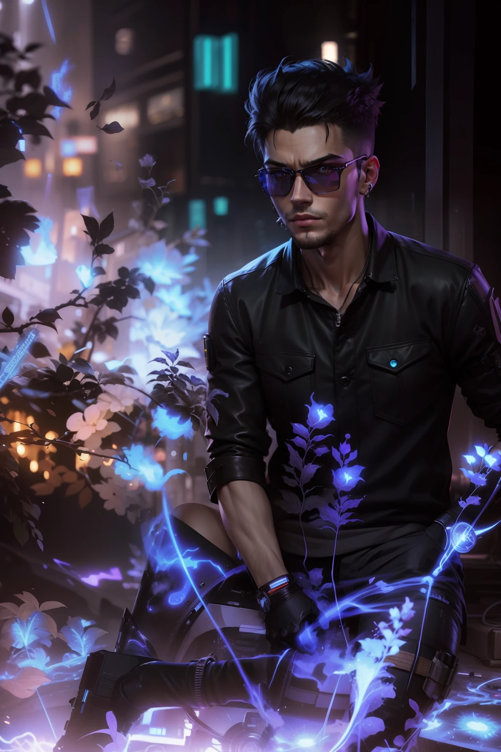 Change background cyberpunk handsome boy. Realistic face, ultra realistic, 8k
