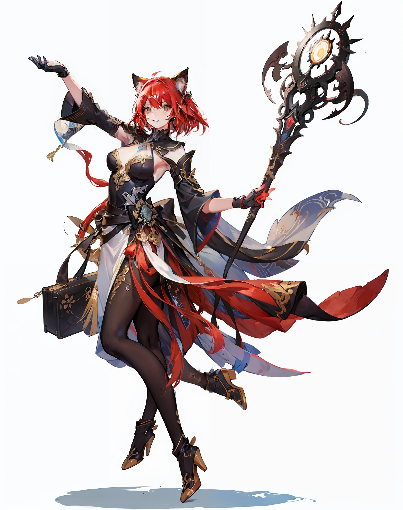 feminine beautiful girl, fox ear, red hair,