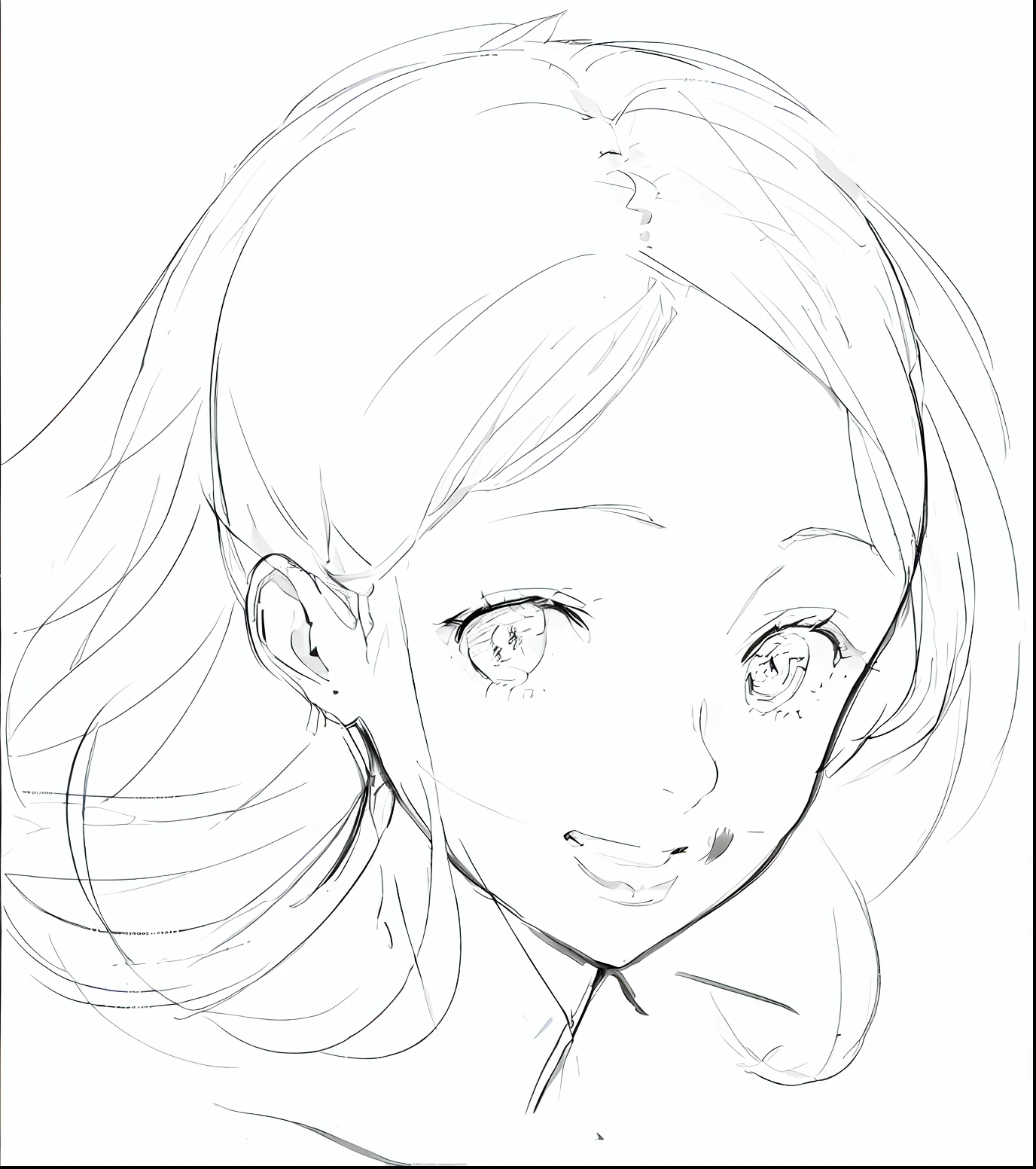 a drawing of a girl with long hair and a ponytail, clean anime outlines, perfect lineart, simple lineart, anime sketch, line sketch, line sketch!!, clean lineart, right - half a cheerful face, detailed anime soft face, cute natural anime face, simple line art, detailed anime face, perfect anime face, pretty anime face, lineart