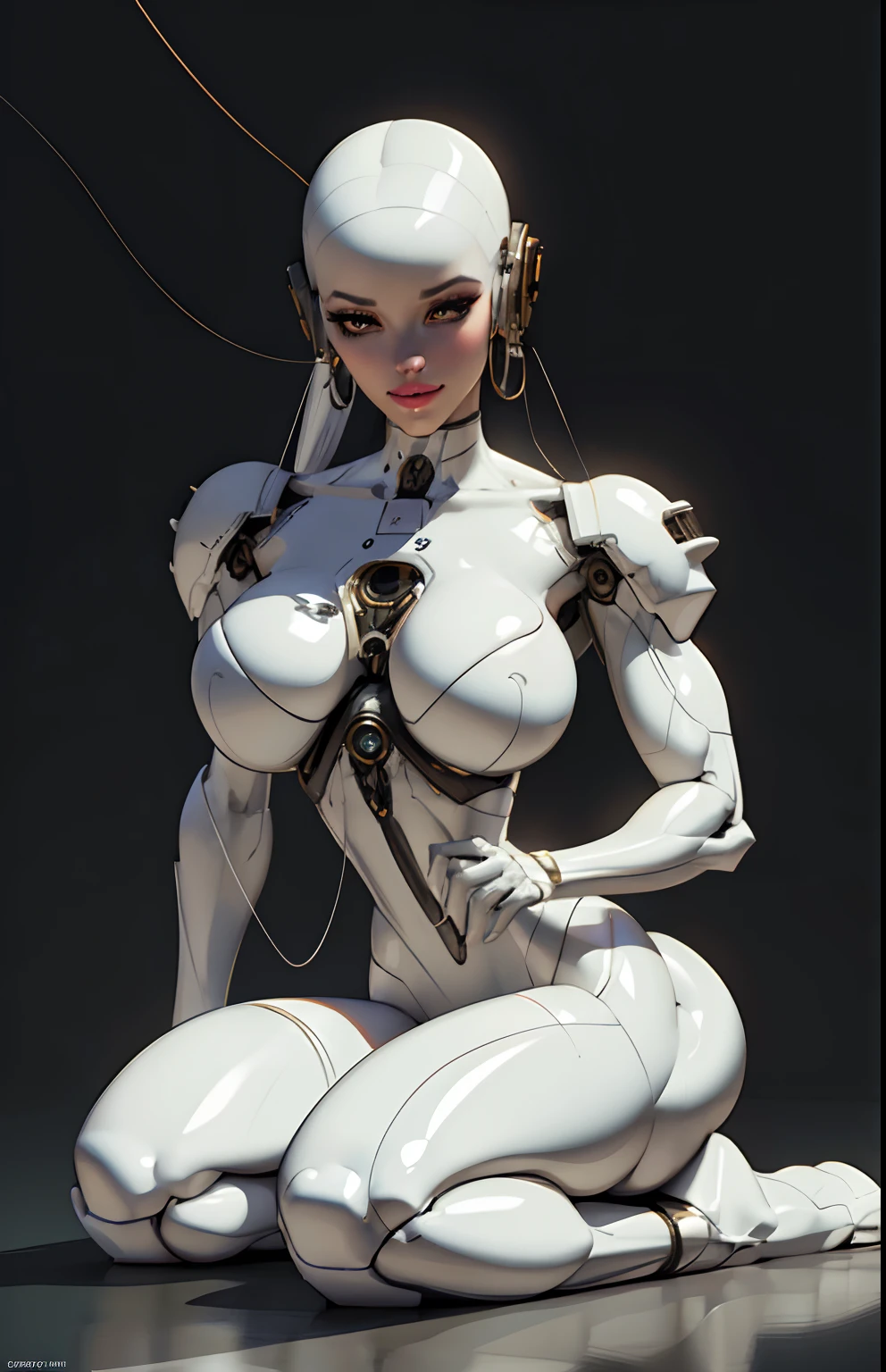 complex 3d render ultra detailed of a beautiful porcelain profile woman android face, cyborg, robotic parts, 150 mm, beautiful studio soft light, rim light, metallic exoskeleton spine, vibrant details, hollow torso, metal ribs, luxurious cyberpunk, lace, hyperrealistic, anatomical, facial muscles, cable electric wires, microchip, elegant, beautiful background, octane render, H. R. Giger style, 8k, best quality, masterpiece, illustration, an extremely delicate and beautiful, extremely detailed ,CG ,unity ,wallpaper, (realistic, photo-realistic:1.37),Amazing, finely detail, masterpiece,best quality,official art, extremely detailed CG unity 8k wallpaper, absurdres, incredibly absurdres, robot, silver halmet, full body, sitting
