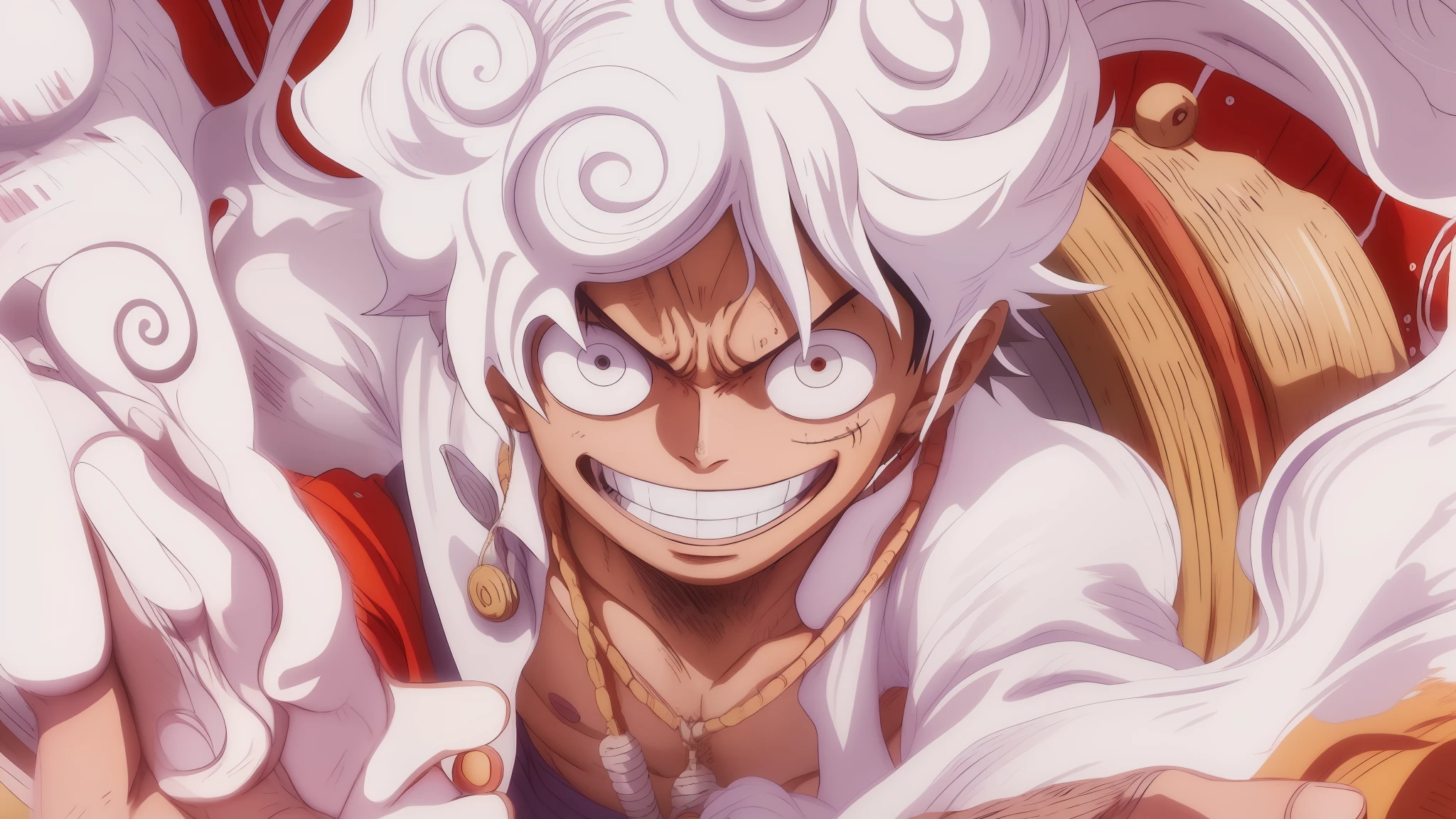 (master part, melhor qualidade:1.2), Luffy Gear 5, Qualidade Superior, Luffy One Piece, Monkey D. Luffy, Gear 5, personagens de anime com cabelos brancos e cabelos brancos, Closeup!!, um louco de cabelos prateados, fanart detalhado, Closeup da arte do personagem, [[[[sorrindo malvado]]]], Arte Oficial, sorriso roguish, Closeup!!!!!!, Close-up!!!!!, tiro de Close-up, Closeup retrato de personagem, 8k!, (ultradetalhado, alta resolução: 1.2), (8k:1.1),