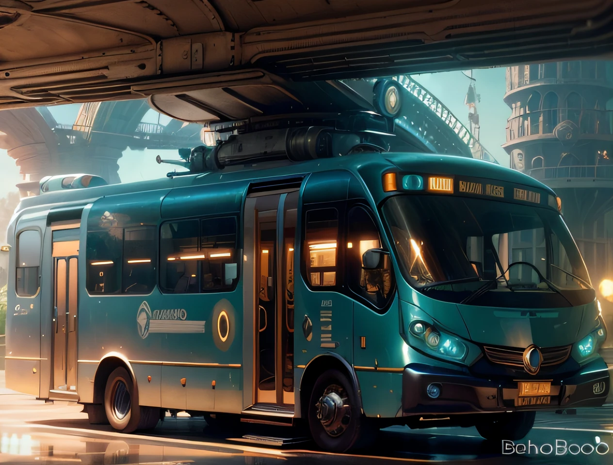 futuristic bus, brancos de fundo, Corpo Steampunk, detalhes intrincados, Magnificent, cinemactic, high resolution, 4k,