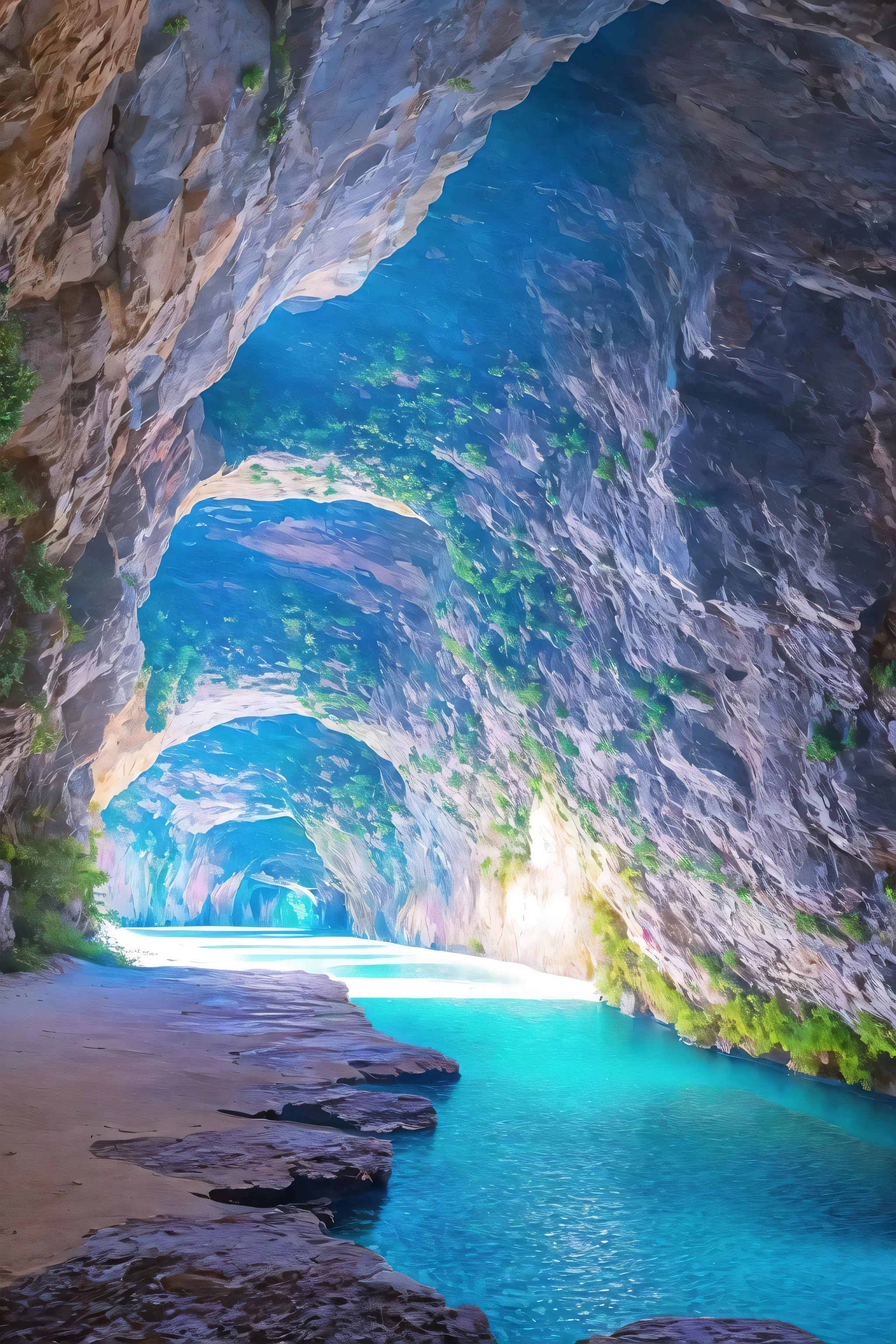 cave interior, water, bridge,