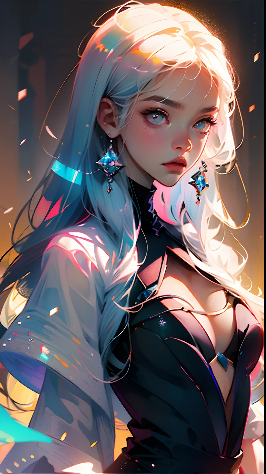 (obra-prima), (melhor qualidade), (ultra detalhado), (cabelo desgrenhado), (illustration), (1girl), (roupa da moda), standingn, modelo de moda, olhando para o espectador, (entrevista), (fundo simples), belos olhos detalhados, delicado rosto bonito, flutuante, (high saturated), (salpicos coloridos), bolha colorida, (brilhante), foco no rosto, kamisato ayaka, cabelo rosa claro,tudo rosa neon, franja, anel de cabelo, flores flutuantes, cabelos flutuantes. , anime waifu, olhando para o espectador, altamente detalhado, reflexos cores iridescentes transparentes, cabelo RGB iridescente transparente longo, artby Serafleur de artstation, thick acrylic, Illustration in pixiv, cintura para cima retrato, lindomenina sagrada, melhor qualidade, ultra detalhado, triste, inteligente, rosto bonito, belo fundo rosa pink, Personagem stvle renderizado por Octane,