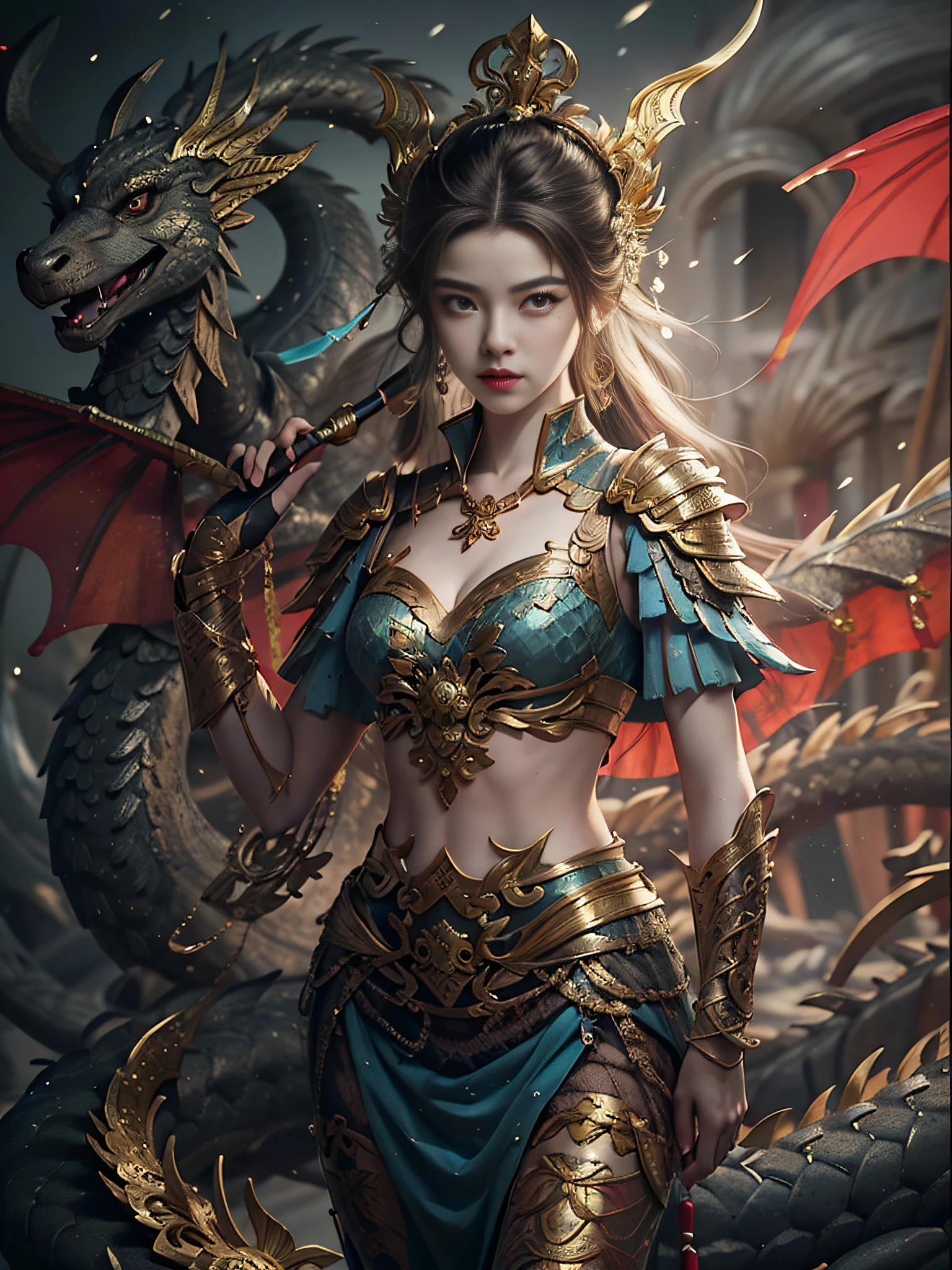 Anime - a style illustration of a woman with a dragon and a sword, the dragon girl portrait, Artgerm and Ruan Jia, Ruan Jia and Artgerm, Dragon girl, Epic fantasy digital art style, 2. 5 D CGI anime fantasy artwork, Detailed digital 2D fantasy art, author：ruanjia、stanely artgerm