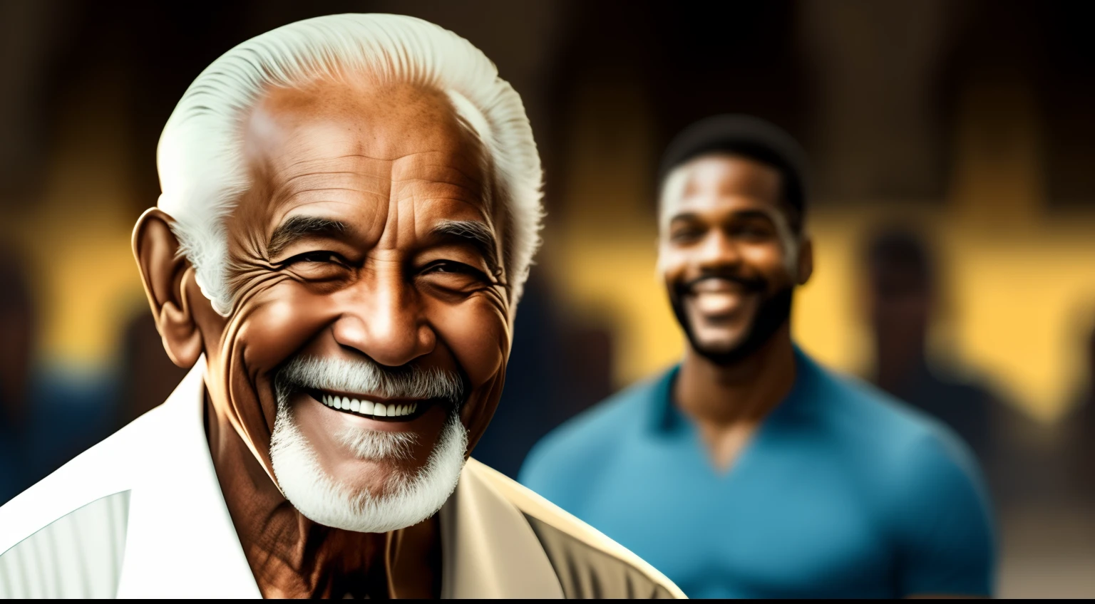 homem velho,sentado sorrindo alegre
