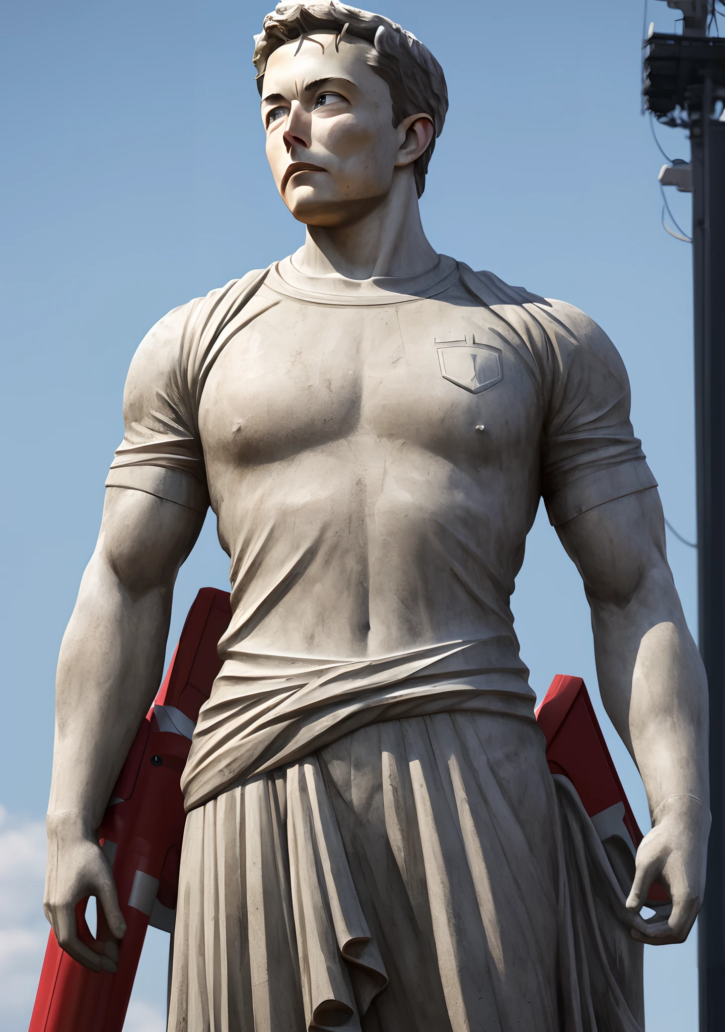 Stoic statue of Elon Musk, with muscles, 8k, realistic