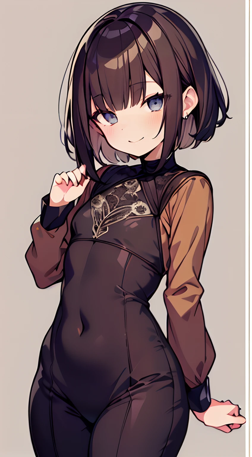masutepiece, Best Quality,Illustration, Wallpaper, Ultra Detail, absurderes, 1womanl,Solo,Beautiful detailed eyes,
Bangs, Medium Short-Cut Hair, (nffsw)、(((Shallow onion colored clothes)))、((Full smile))、((Small curvaceous))