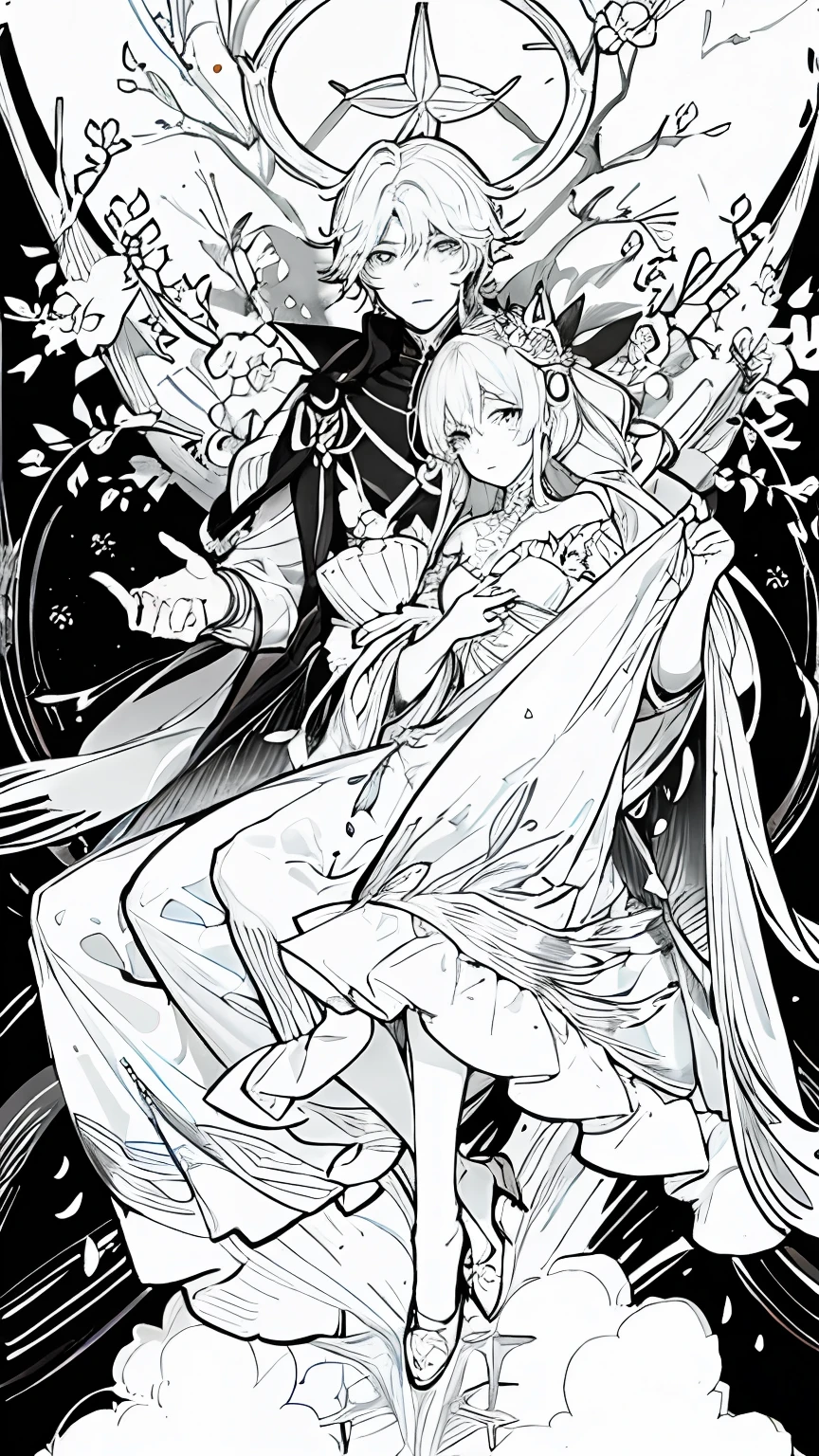 pareja,Manga,Illustration cover,Boy carrying the girl,Princesa Carry,pareja,hembra,masculino,Manga cover book illustration,hermosa escena,Cover of a shojo manga comic, Personajes de Manga,Lindo,bonito,flores