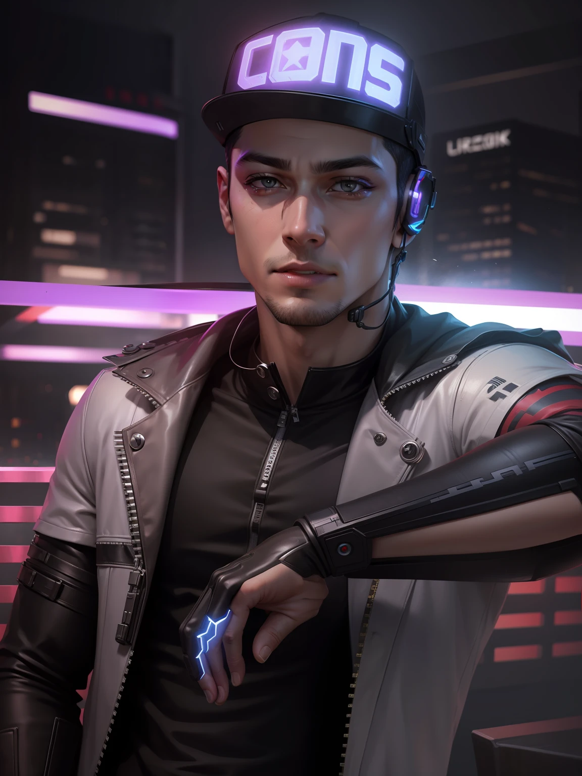 Change background cyberpunk handsome boy. Realistic face, ultra realistic