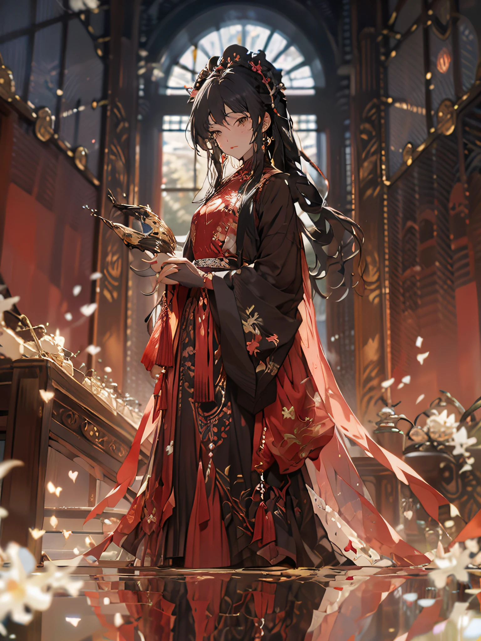 High quality anime art style,Dignified and gentle,Antique standing painting,Anime girl with teal hair,Seven-doppelganger shot,Design clothing,Splash ink background,Hair fluttering