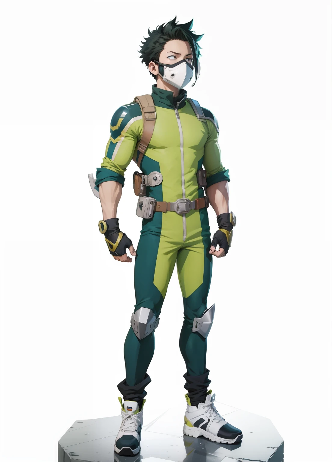 My Hero Academia style, anime boy, male, young male, trending on artstation pixiv, (full body shot:0.5), Masterpiece, fullbody suit, Hero costume, Head Covering, Helmet, Face Covering, Mask, Perfect Anatomy, Super Detailed,
