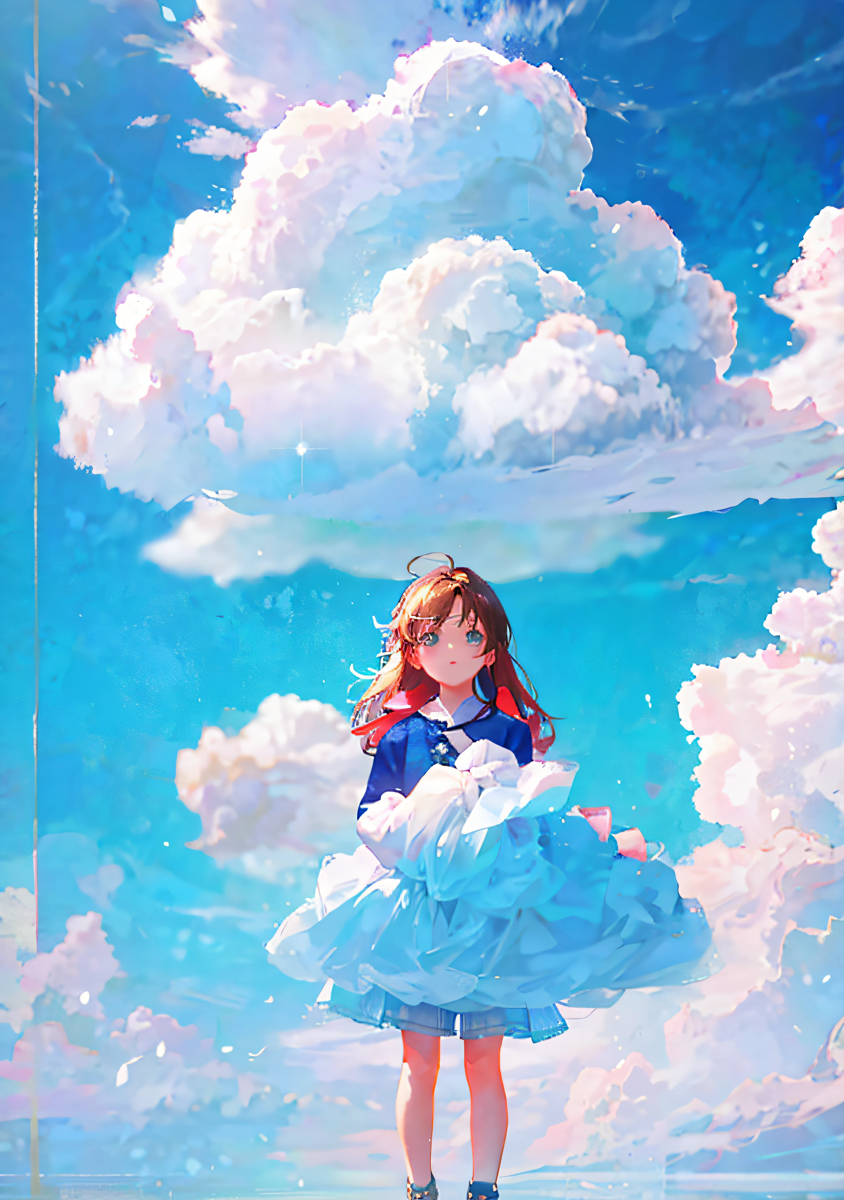 Swap the girl for a young male,Holding a cloud in his hand。See hands and arms,Little boys should dress more stylishly