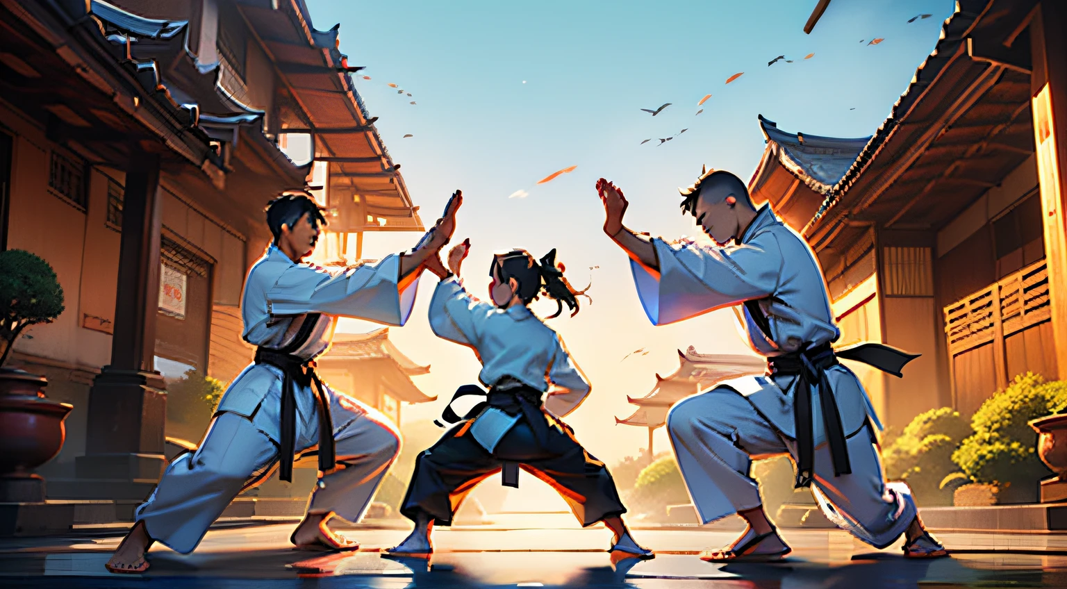 The first great family、Neifu、Vientiane Garden、in the early morning、Kids、Practice martial arts、