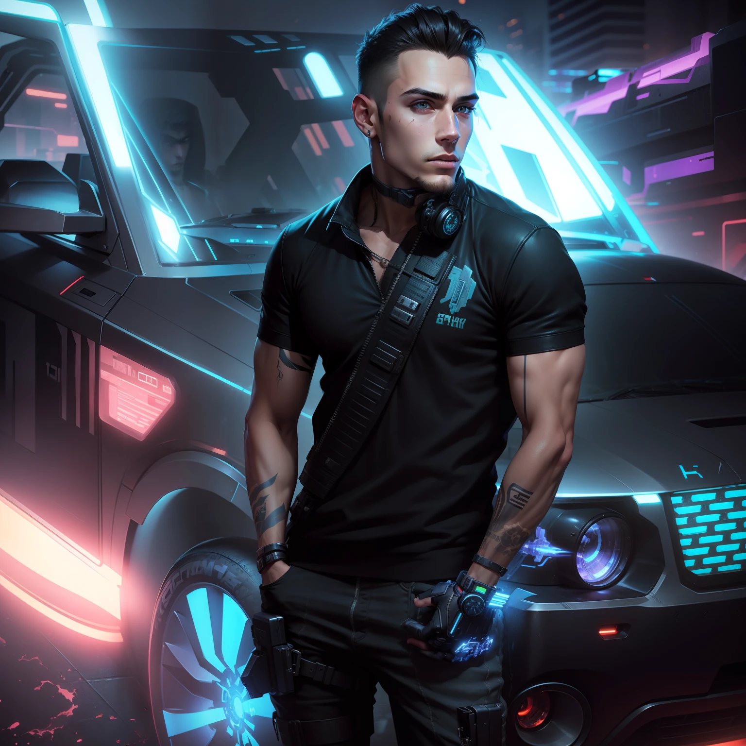 Change background cyberpunk handsome boy. Realistic face, ultra realistic