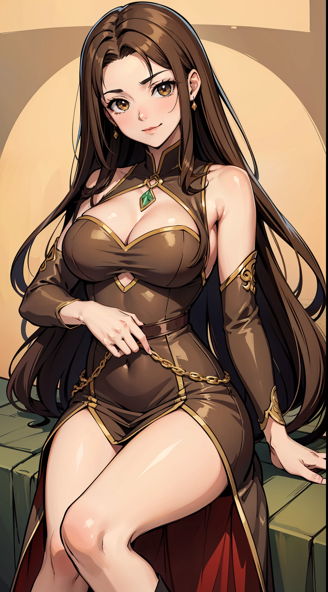 garota 18 anos brown hair, garota sexy, vestido preto, garota sorrindo, olhar provocador, anime traits, 8k, parede de pedra ao fundo, peito pequeno, vestido sexy preto medieval