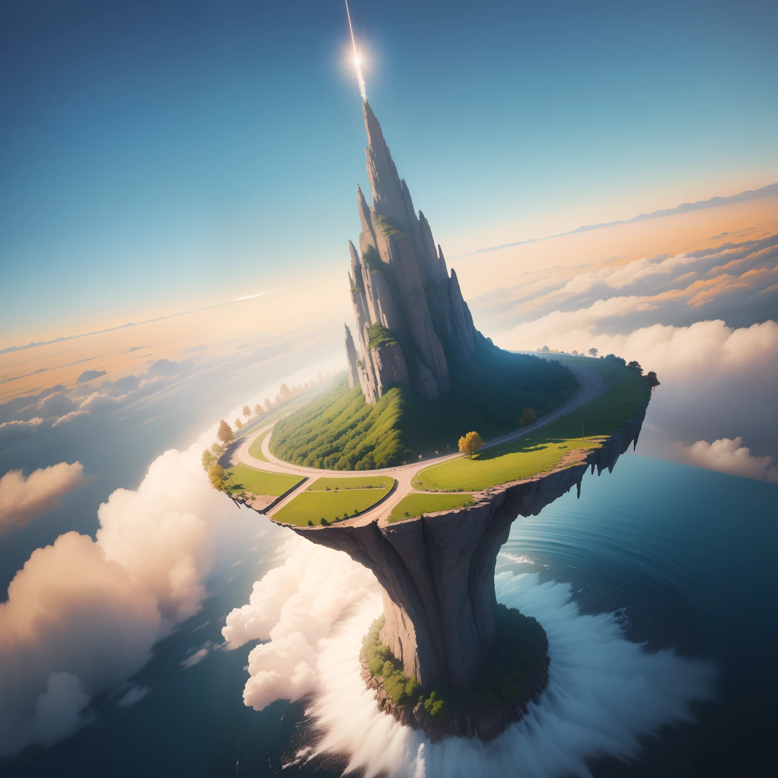 Landscape painting、Background with、Ultra-Reality、High quality、mirai、Flying light at high speed、vivd colour、Distorted order