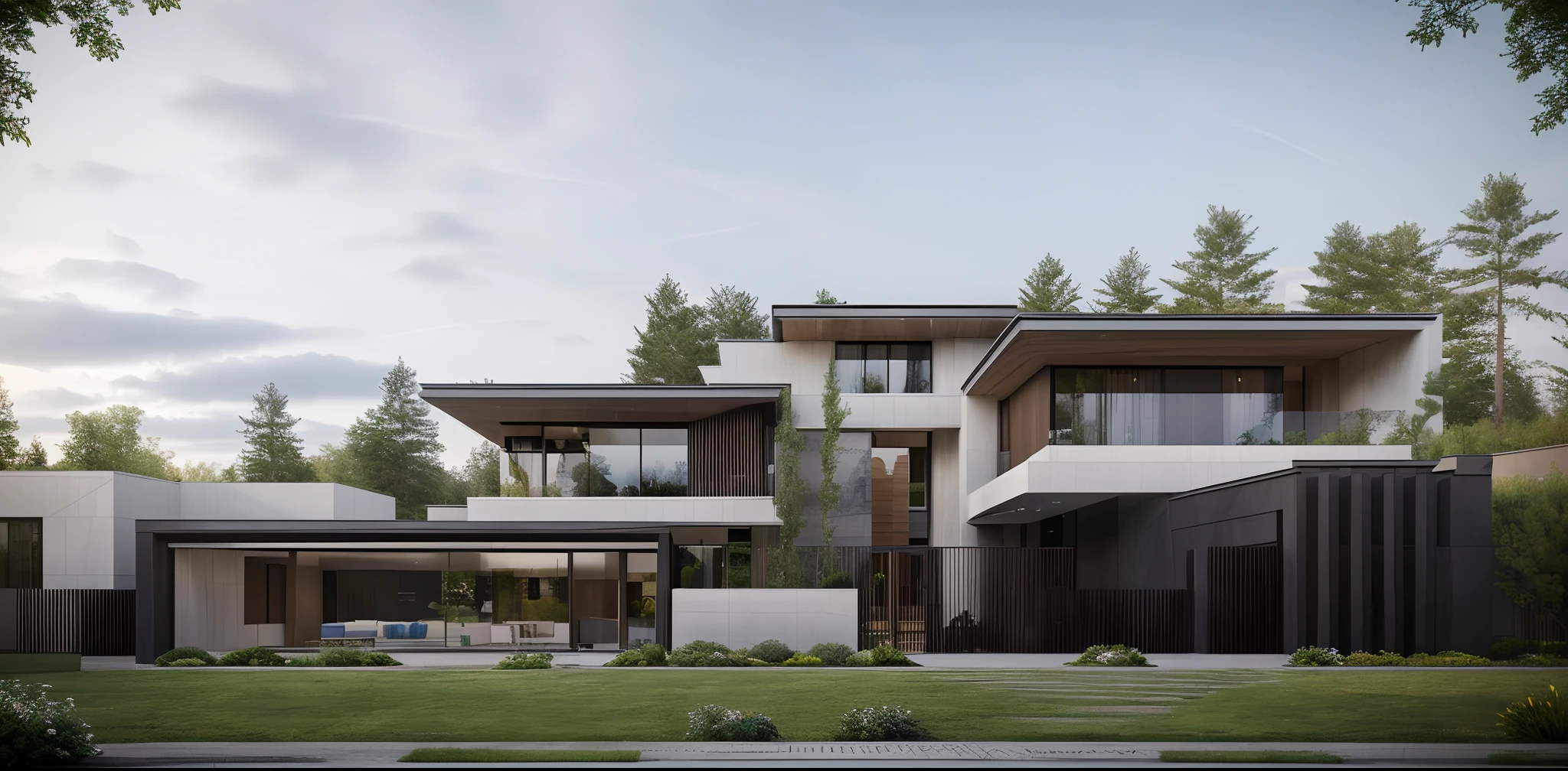 (masterpiece),(high quality), best quality, real,(realistic), super detailed, (full detail),(4k),8k,modern house exterior design,Modern architecture,Beautiful_sky,Day light, no_humans, outdoors,sky,tree,Garden flower front of building,