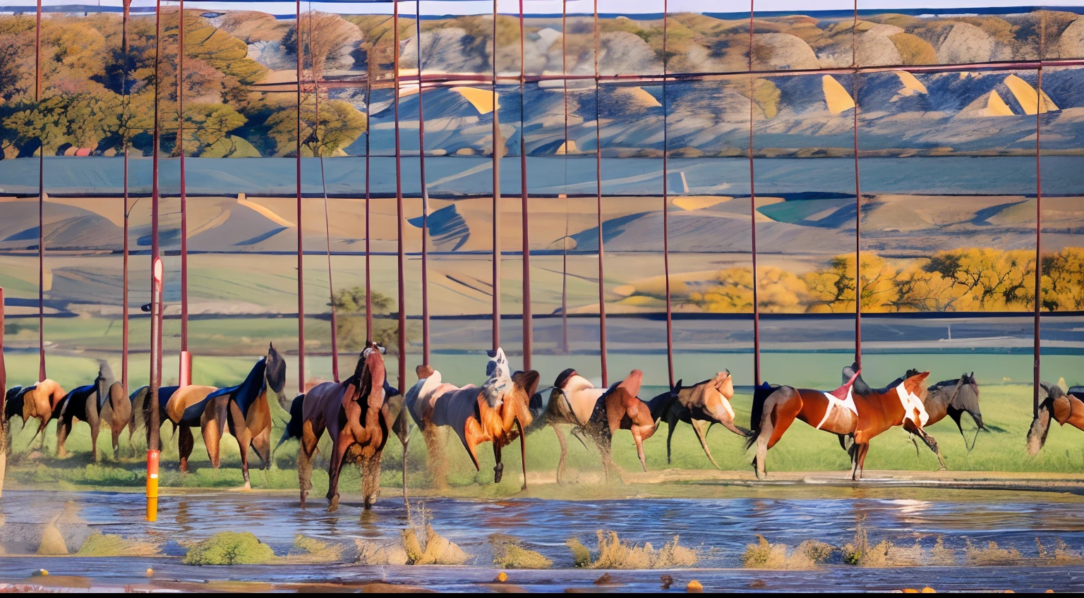 8 horses,Ultra-grand scenes,super wide shot,1#cavalos,2#cavalos,3#cavalos,4#cavalos,5#cavalos,6#cavalos,7#cavalos,8#cavalos。Eight extremely special and rare horses surround each other,A large herd of horses galloped ahead,Gallop across the steppe like a clock。The vast plains of the epic scene are rich in aquatic plants,In the distance is the snow-capped summit of Mount Everest,Snow creek flows into the sea,At the other end is the magnificent giant city,The horse team entered and exited from the city gate。The Lightcast Pegasus from the Supreme Heaven has a rainbow aperture from the Supreme Heaven,She rides between light and pure,No additional ornaments are needed to highlight her dignity and holiness,Even the sky showed her a clear sky,She has a deep enmity with the nightmare heavy ride from hell,The two never put their heads next to each other,Surrounded by sulphurous flames, the Hellmare Heavy Ride makes every time a horse's hooves fall, stepping flat grass out of the lava from the ground,The sky in the steppe is brighter,It makes the earth deeper。The wind wings of the wind elf horse let its position be erratic,She carries a cyan aperture lightly and always can't help but tease the mechanical horse,The mechanical horse is full of mecha beauty,The shoulder back position always reveals delicate mechanical fittings,Four kicks with a hydraulic pump and electromagnetic ejection device。Unicorns want to steal all horses from their pure and flawless beauty,But on the side, the fairy dragon horse is comparing with it,Their unique elven-patterned armor and colorful saddles make them the most stylish horses。The female knight is charging on her knightly warhorse,Her lofty ideals made her will unstoppable,There is no doubt that she is the protagonist of this picture。And a chaotic horse from uncharted territory,It blends in and has a weird style and chaotic colors that are almost unimaginable,This gives the whole picture an extremely dangerous uncertainty,The slightest mistake c