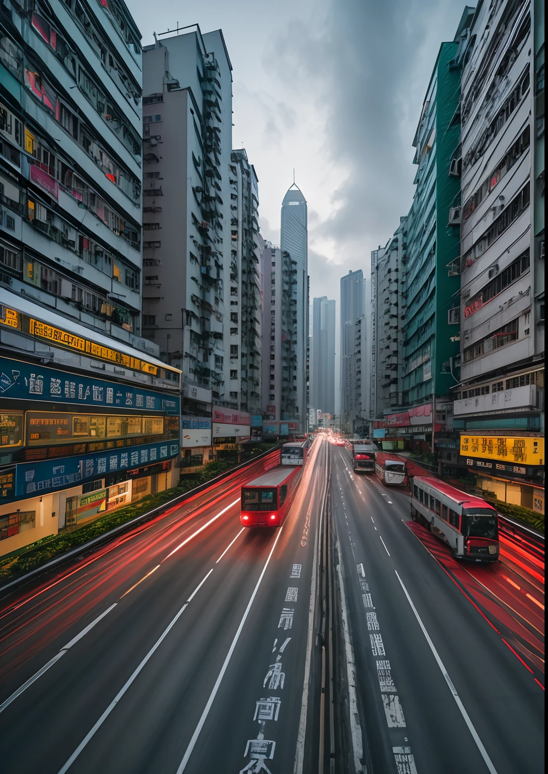 RAW photo of the landscape,Illuminated streets of Hong Kong,Heavy traffic,small detailed,realisticlying,Ultra-realistic photos,8K UHD,Digital SLR,softlighting,high high quality,filmgrain,Fujifilm XT3,(tmasterpiece)